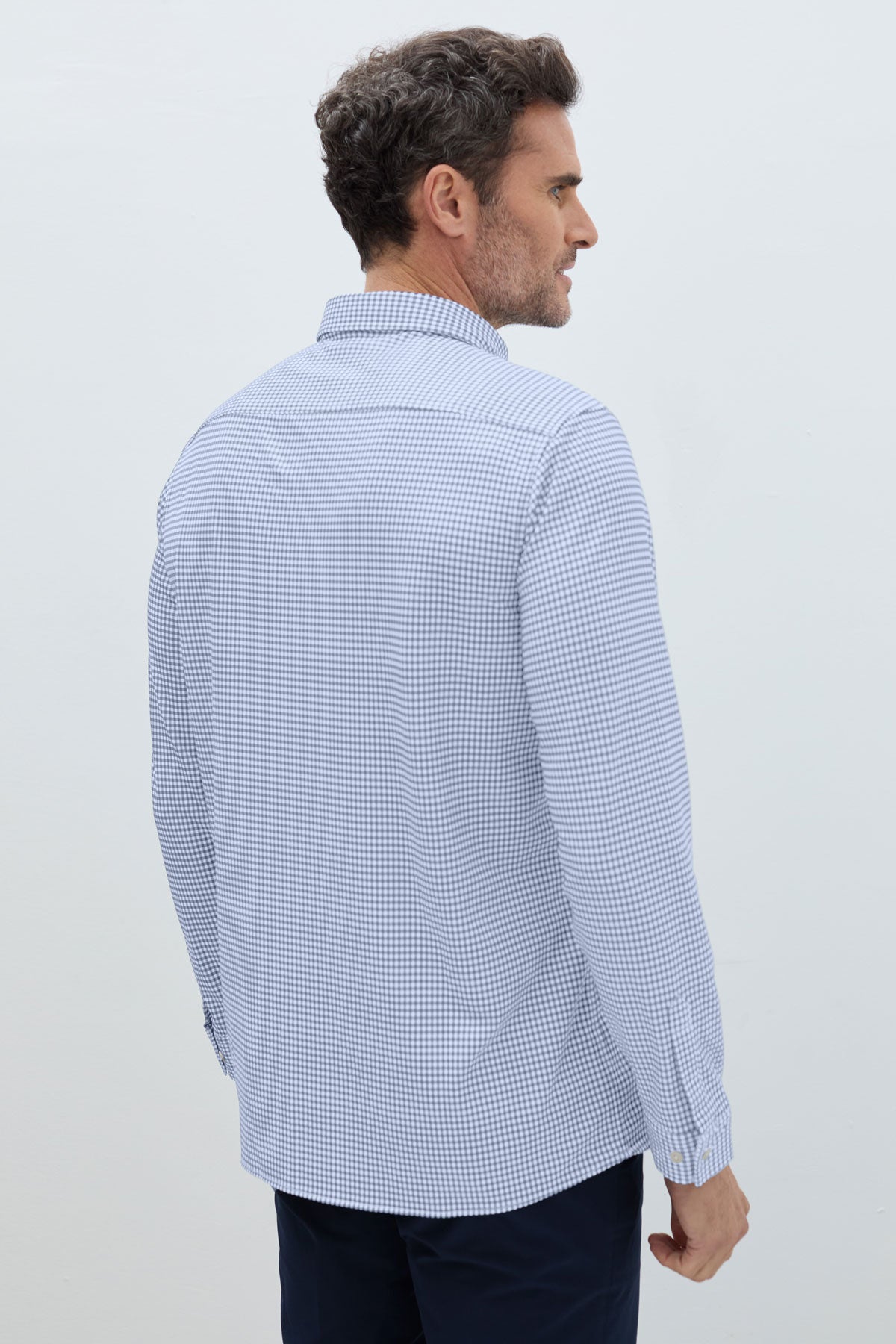 camisa vichy azul celeste hombre regular espaldas