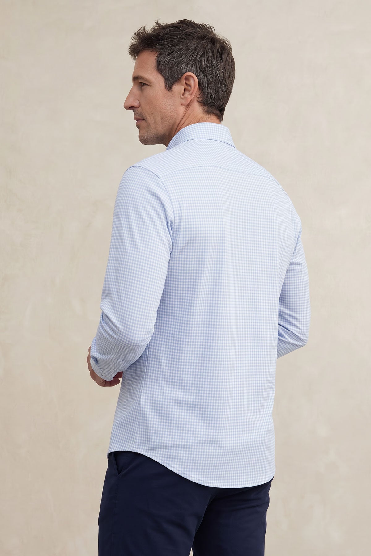 Camisa casual hombre estampado vichy celeste regular