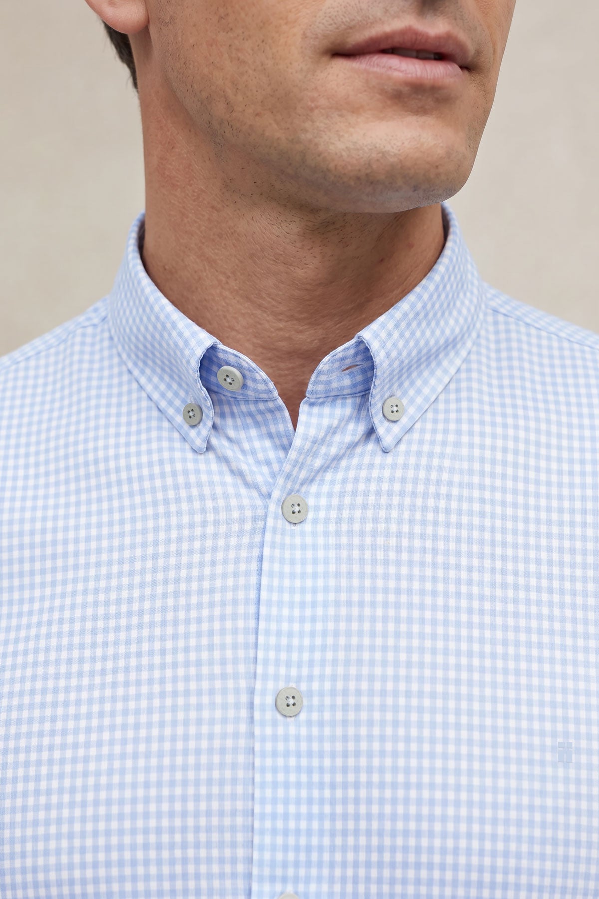 Camisa casual hombre estampado vichy celeste regular