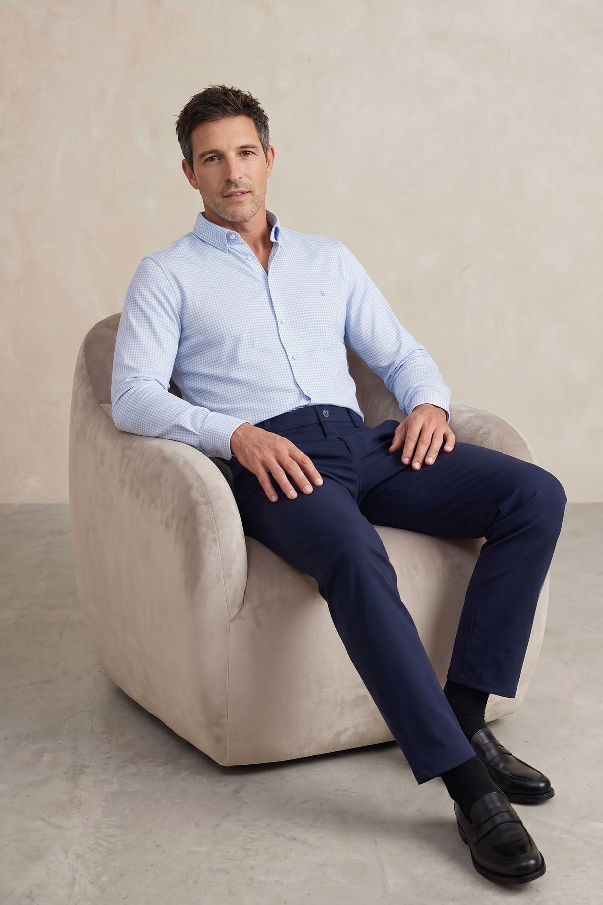 Camisa casual hombre estampado vichy celeste regular