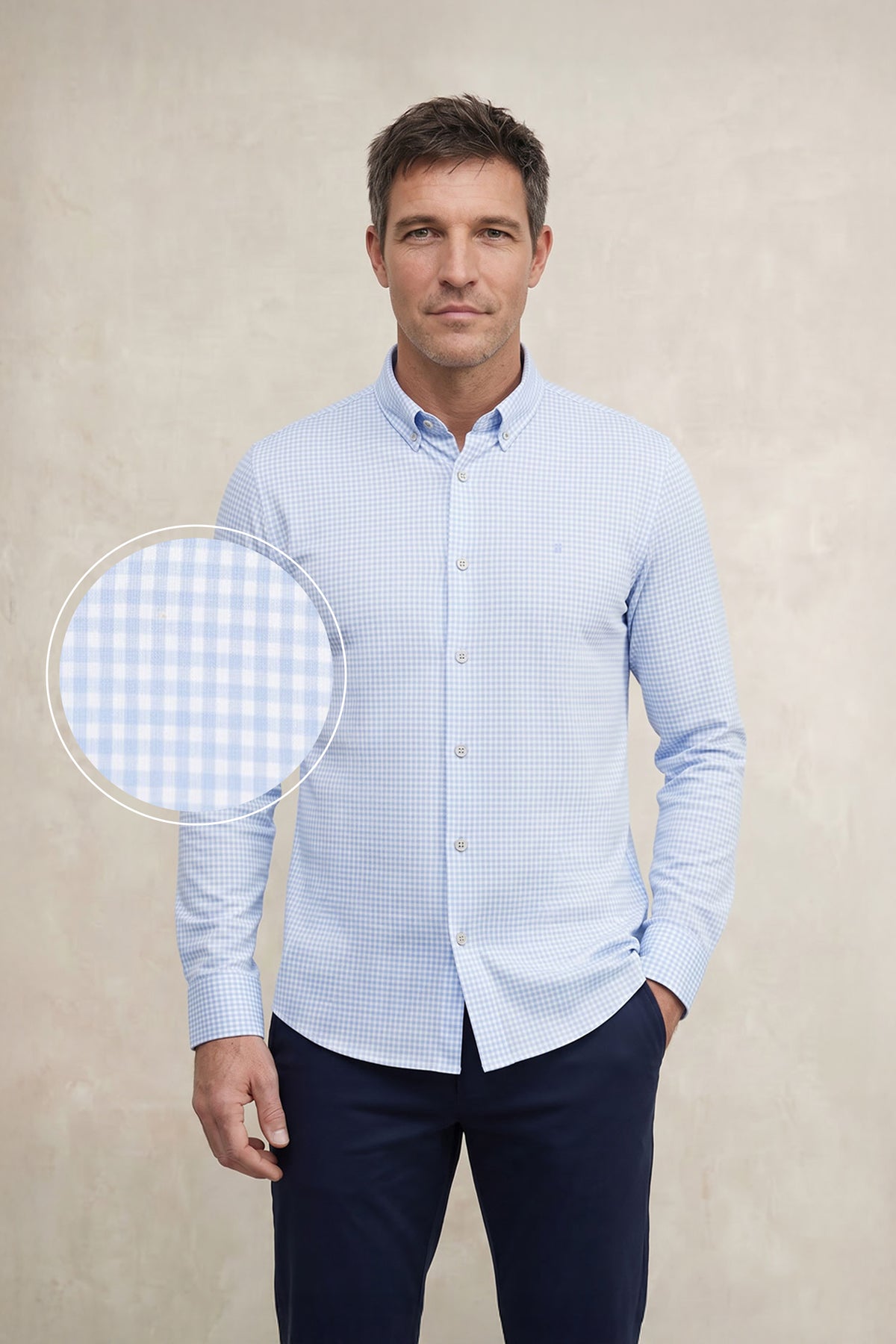Camisa casual hombre estampado vichy celeste regular