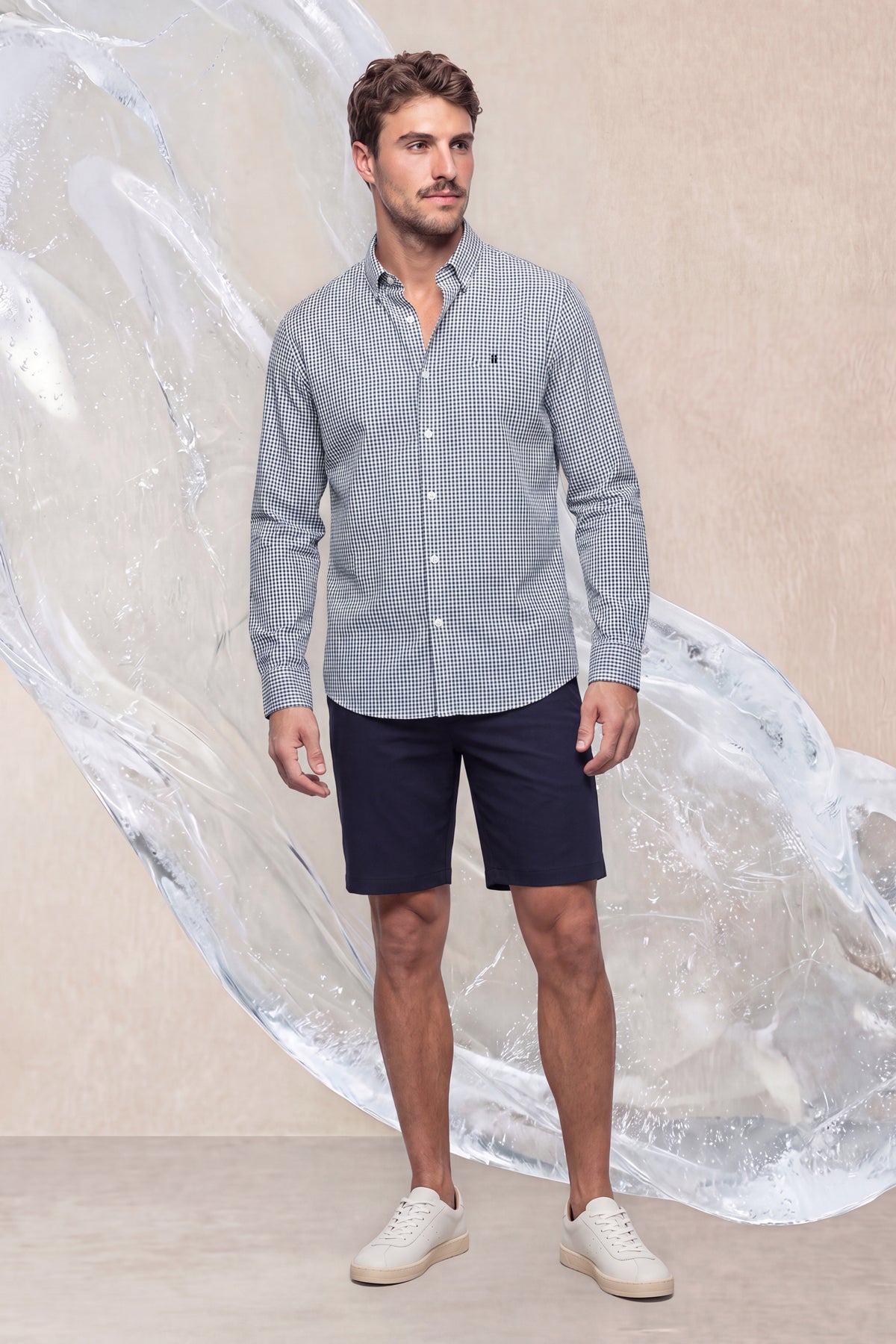 Camisa casual hombre estampado vichy regular Ice