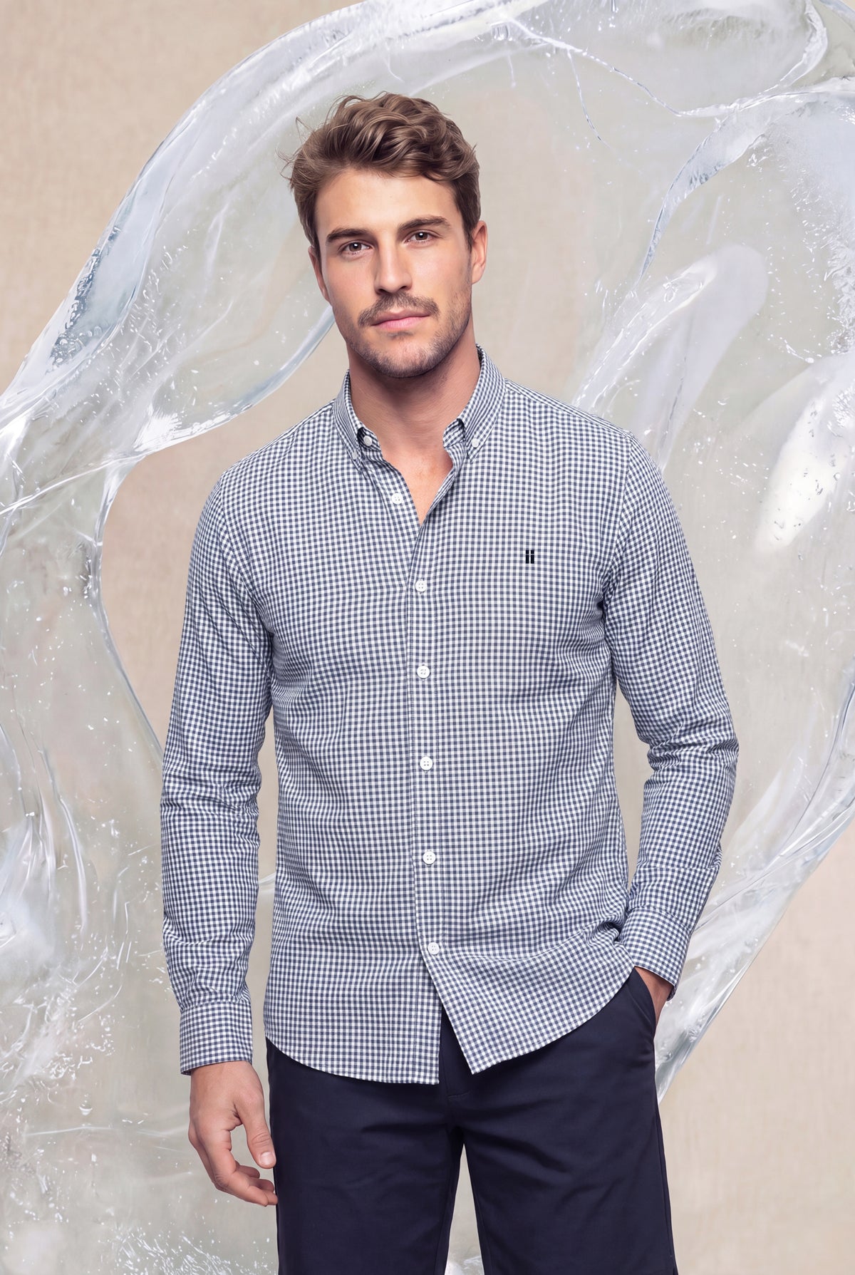 Camisa casual hombre estampado vichy regular Ice