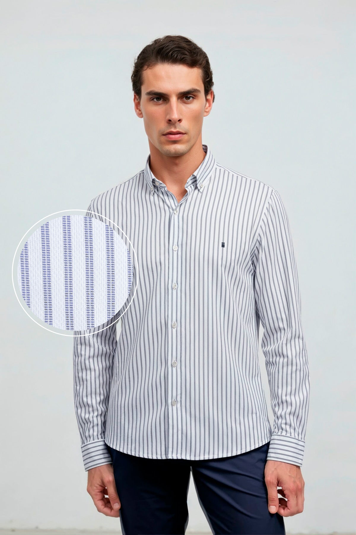 camisa casual rayas azul regular plano medio 