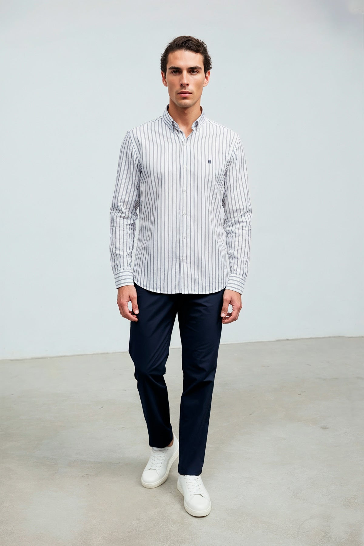 camisa casual rayas azul regular cuerpo entero 
