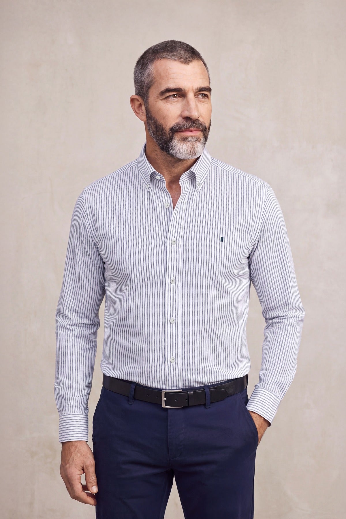 Camisa casual hombre rayas azul regular