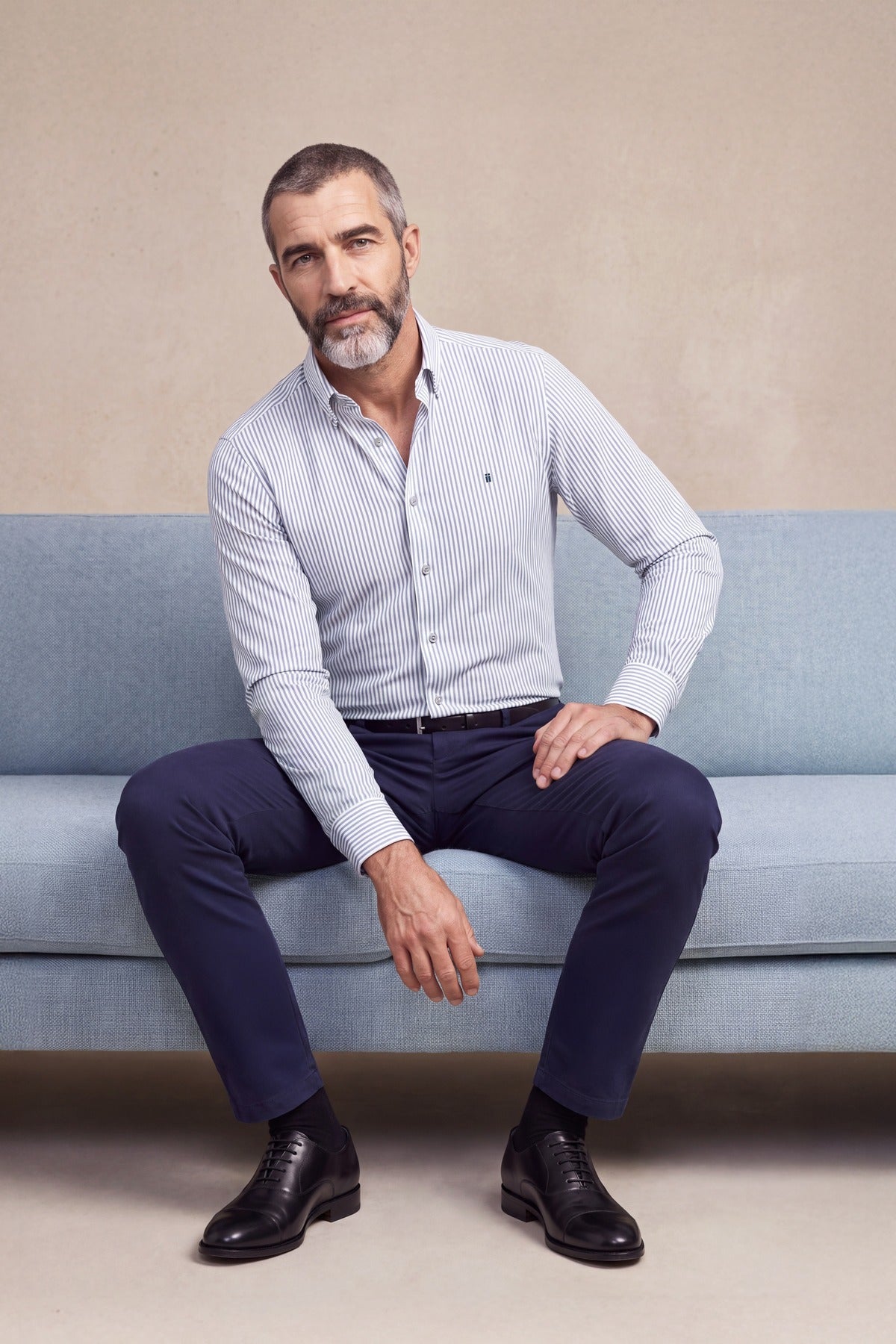 Camisa casual hombre rayas azul regular