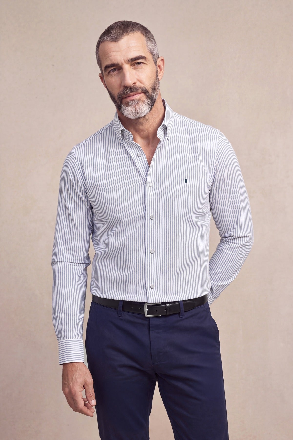 Camisa casual hombre rayas azul regular
