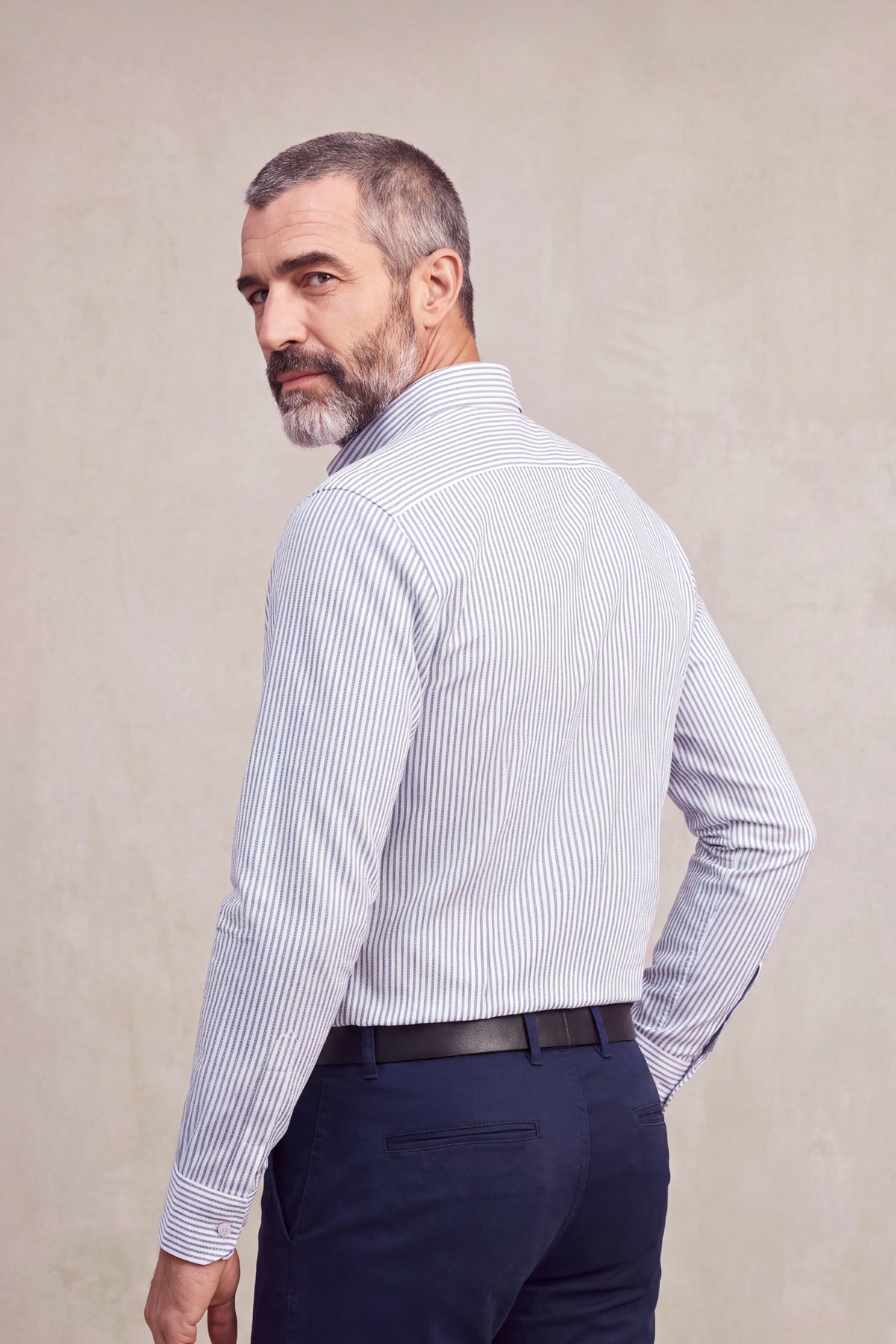 Camisa casual hombre rayas azul regular