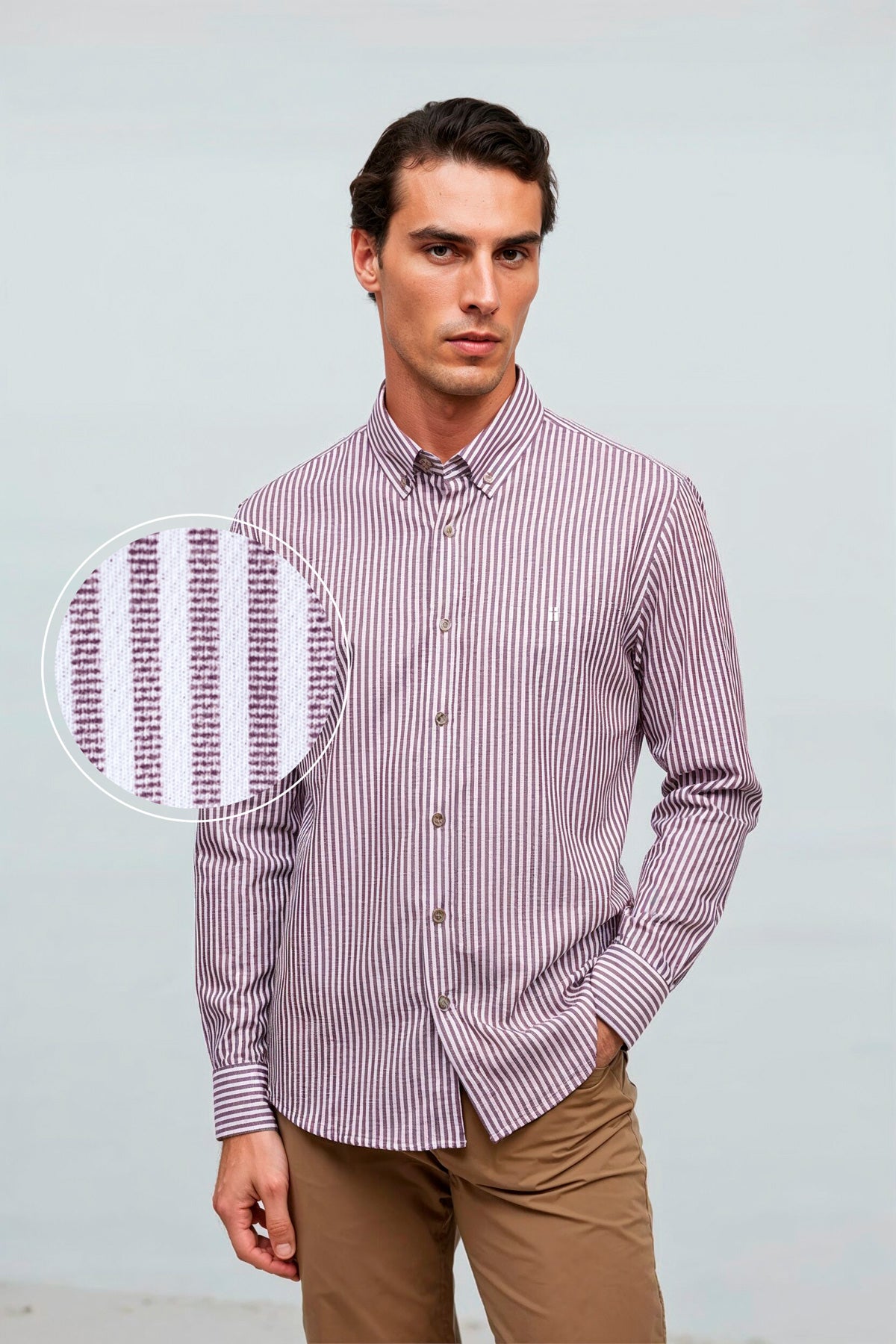camisa casual rayas ciruela regular plano medio 