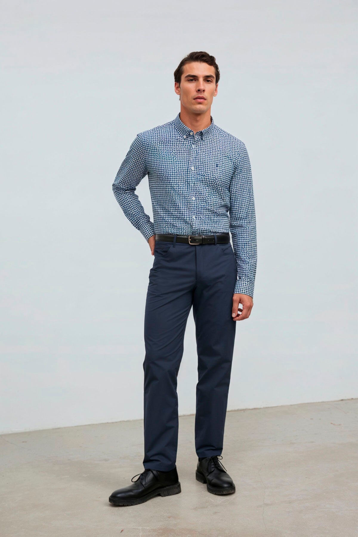 camisa casual vichy azul regular cuerpo entero 