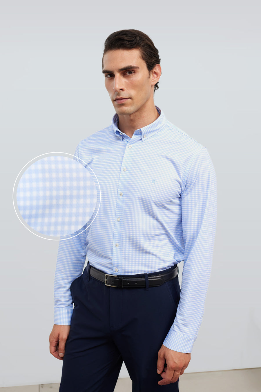 Men's casual shirt with regular light blue gingham print