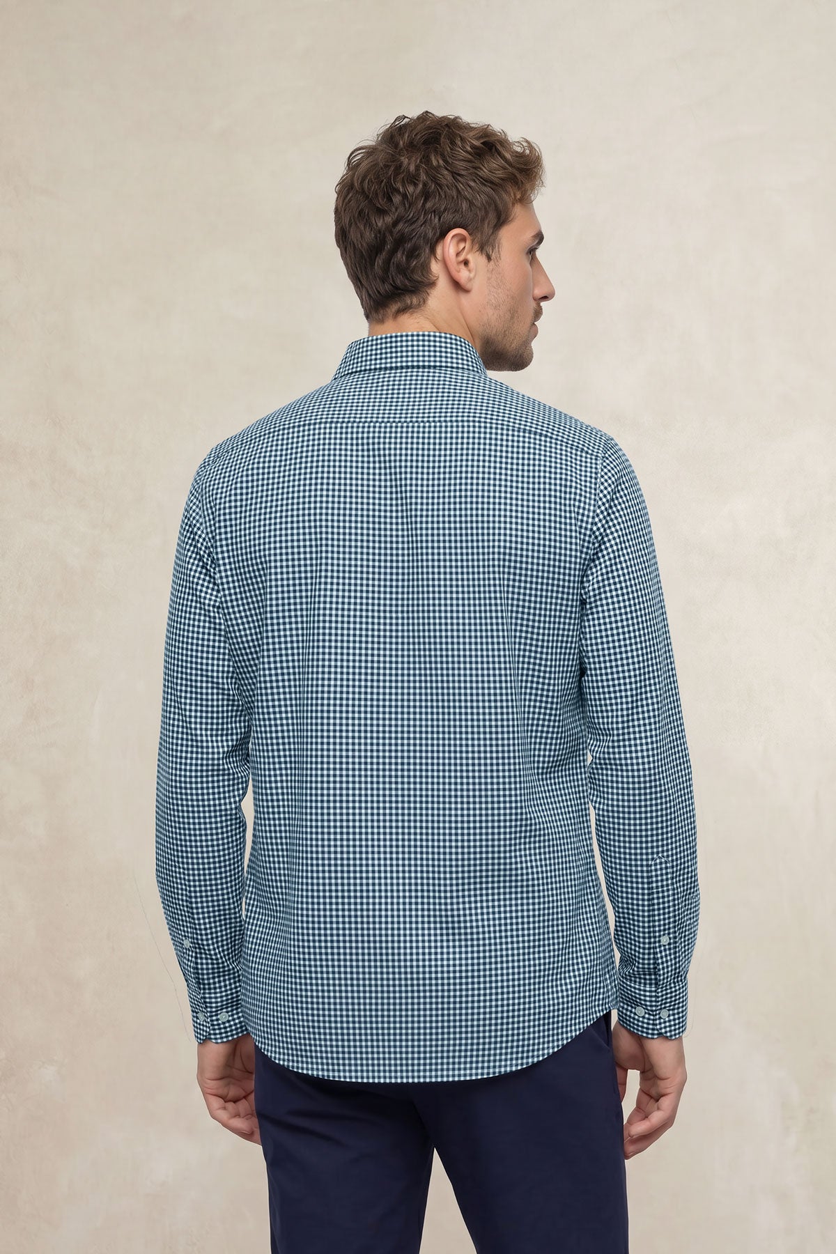 Camisa casual hombre vichy azul regular