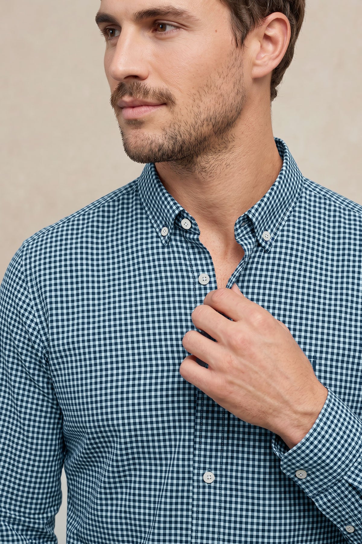 Camisa casual hombre vichy azul regular