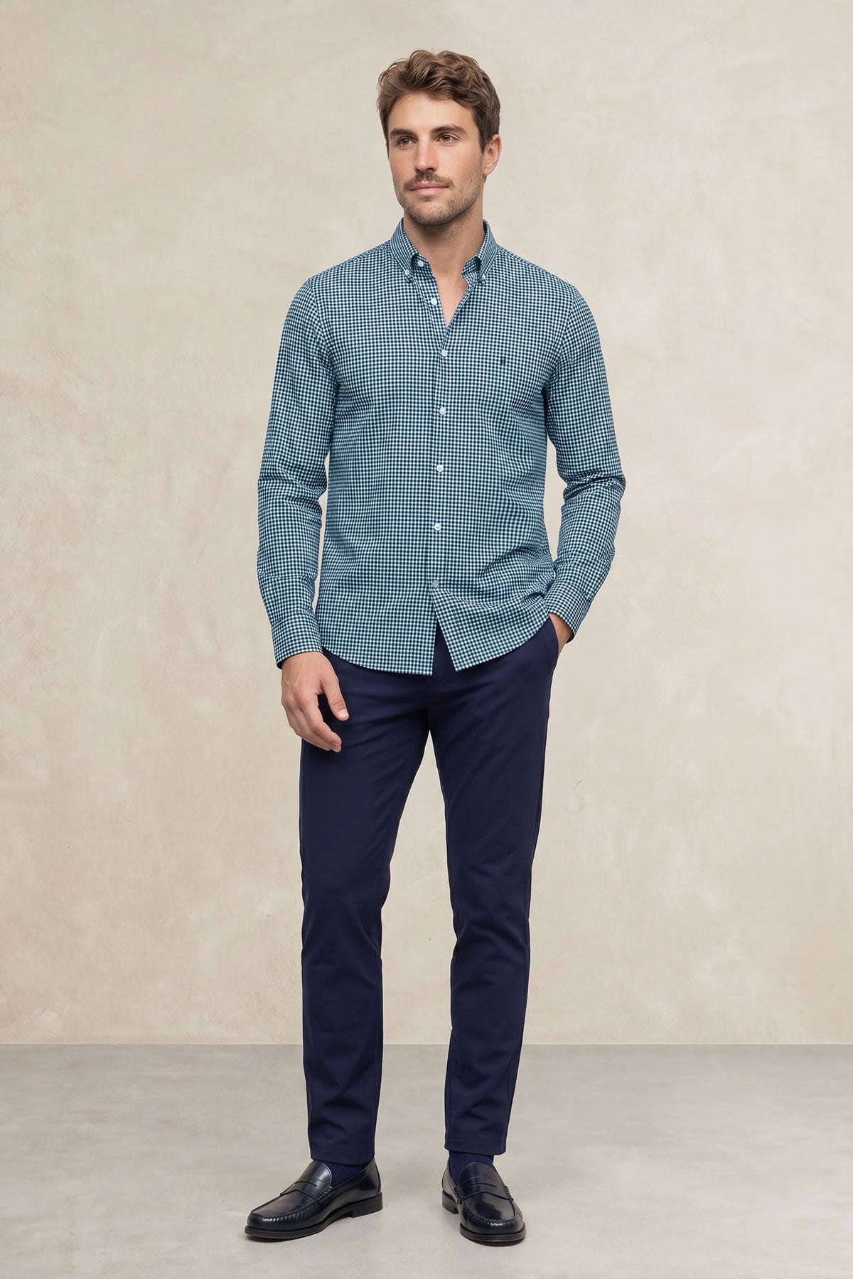 Camisa casual hombre vichy azul regular