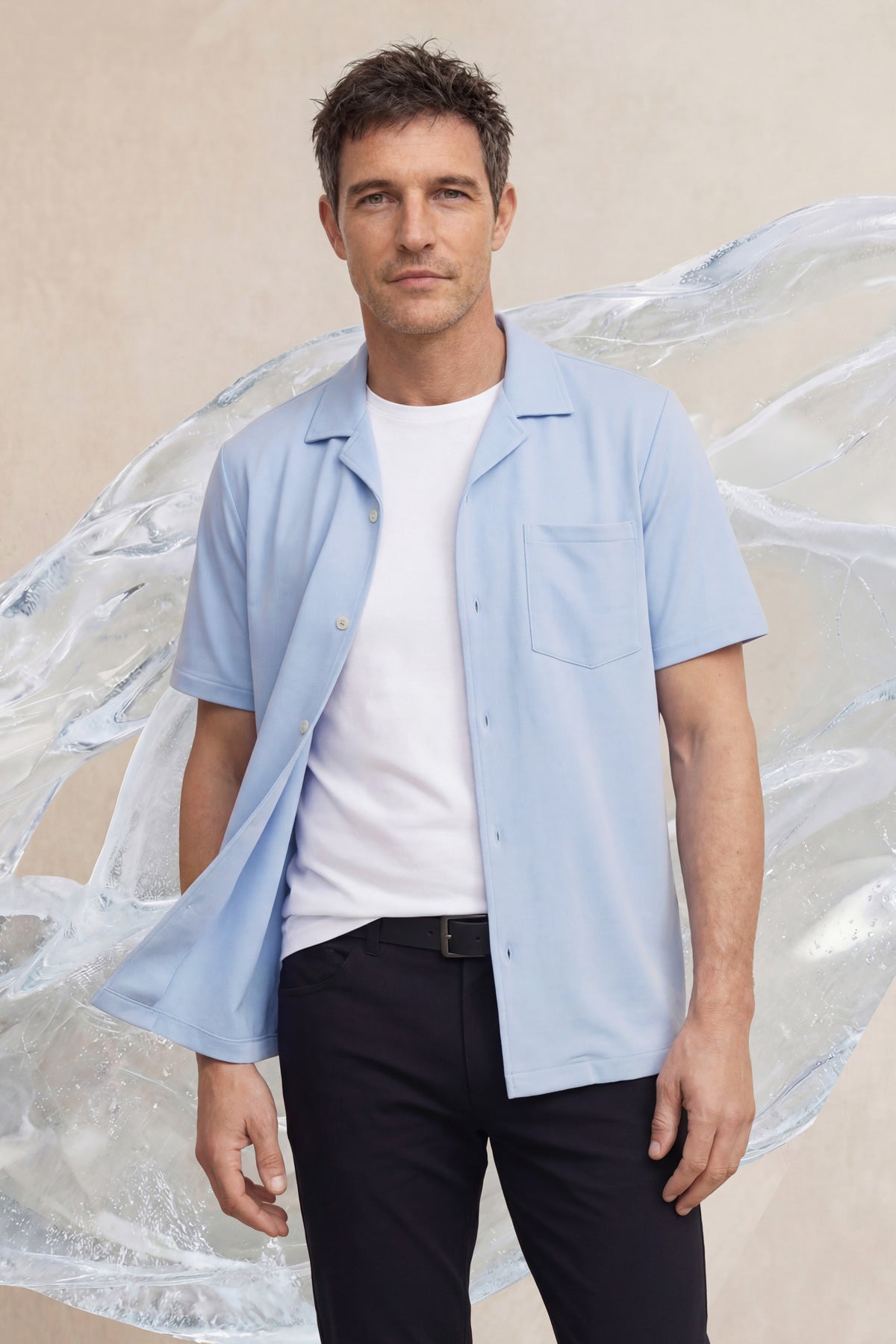 Camisa azul halo manga corta hombre - ICE