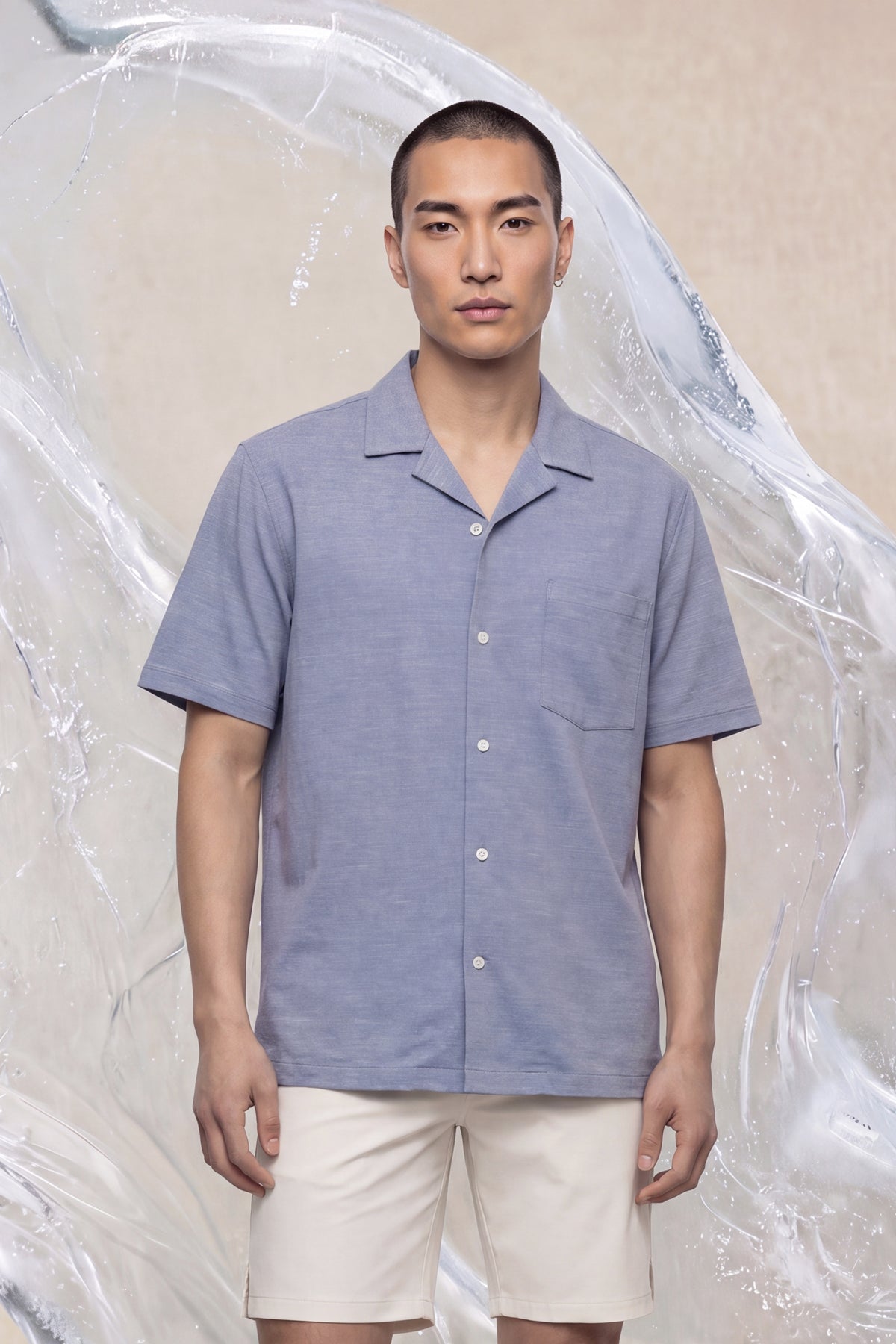 Camisa bowling ICE azul melange halo manga corta hombre