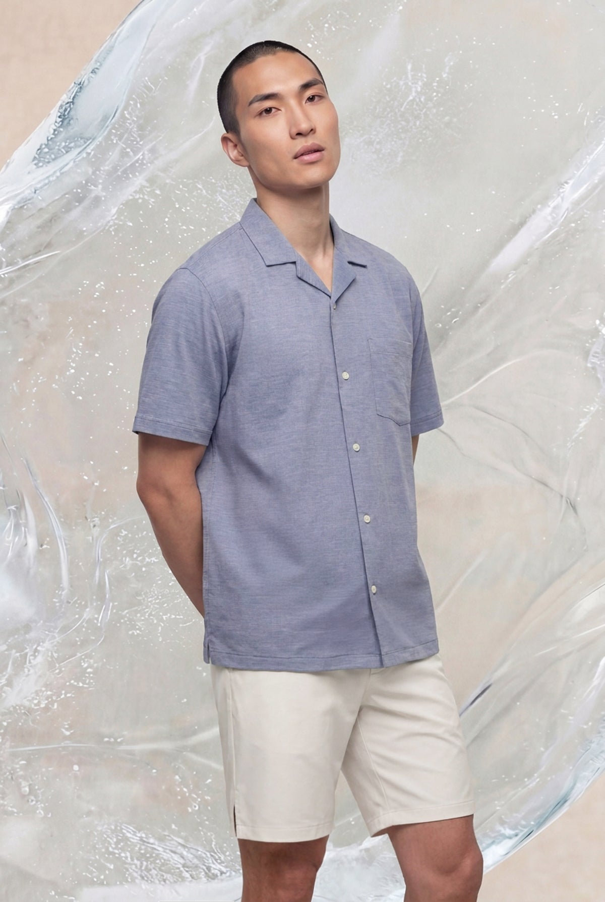 Camisa bowling ICE azul melange halo manga corta hombre