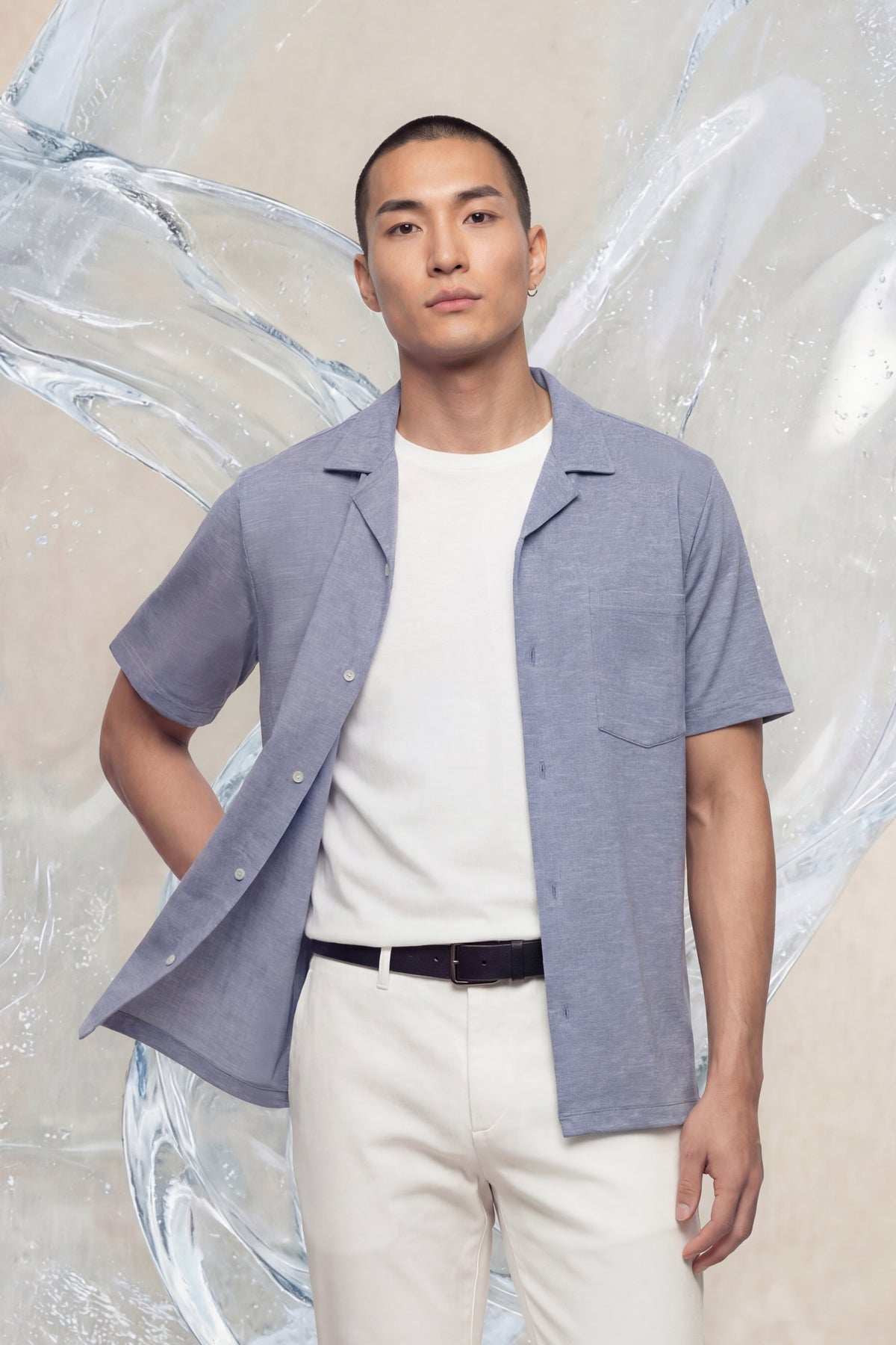 Camisa azul melange halo manga corta hombre - ICE