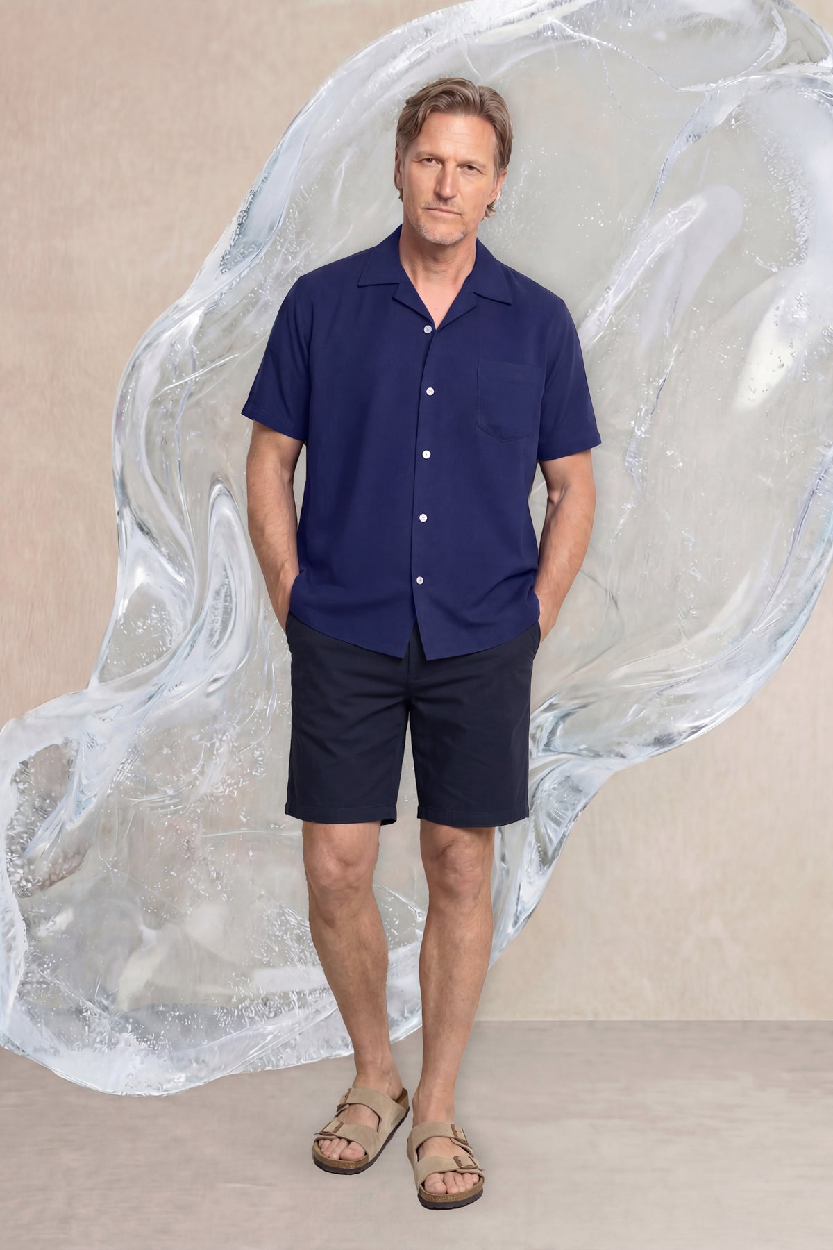 Camisa bowling ICE azul navy manga corta hombre