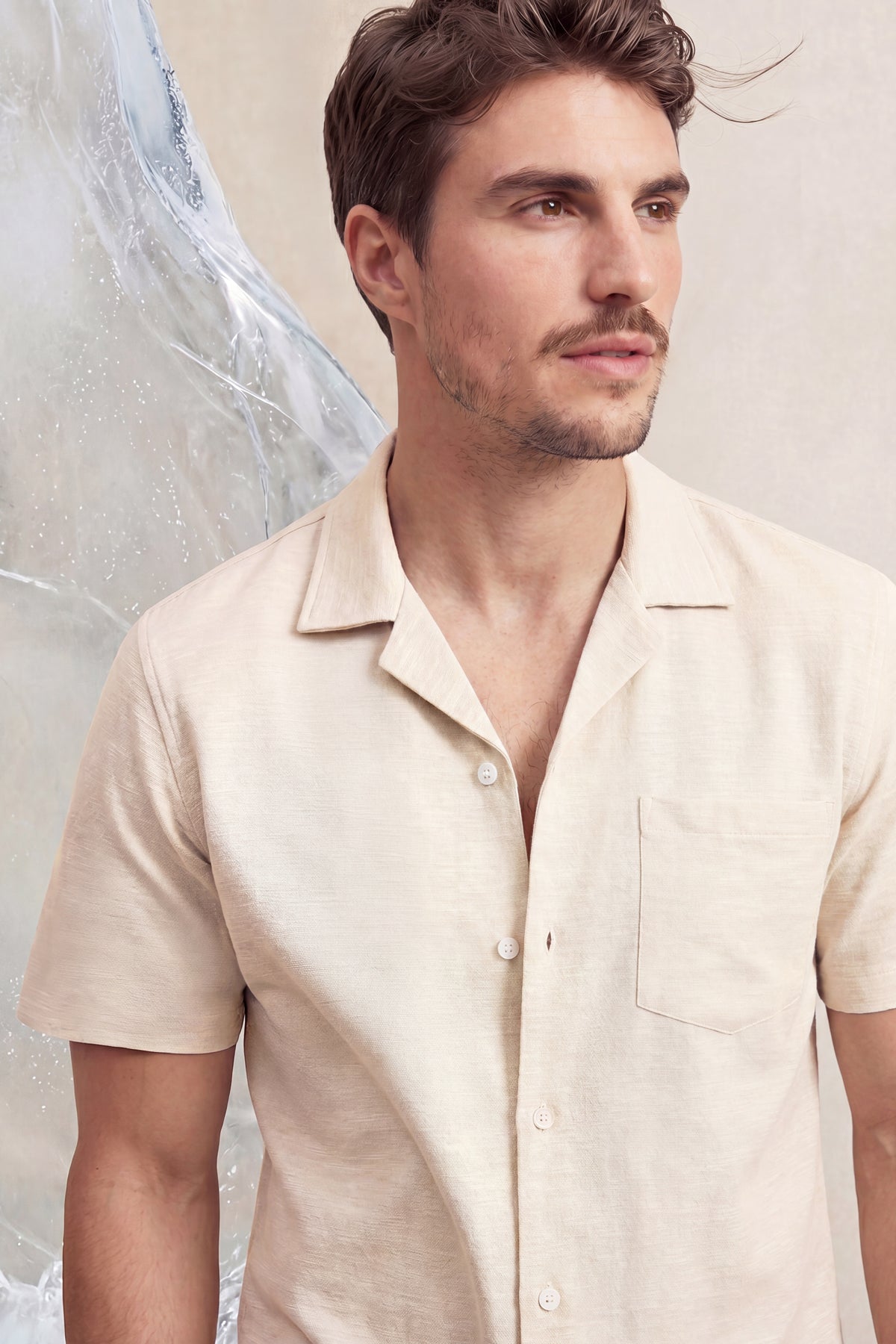 ICE beige melange short-sleeved men's bowling shirt