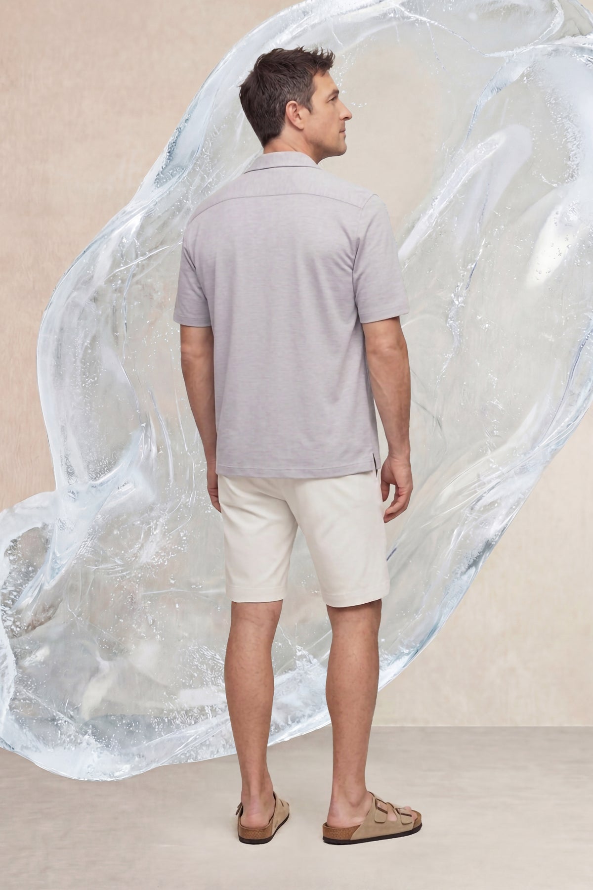 Camisa casual manga corta hombre bowling gris melange Ice