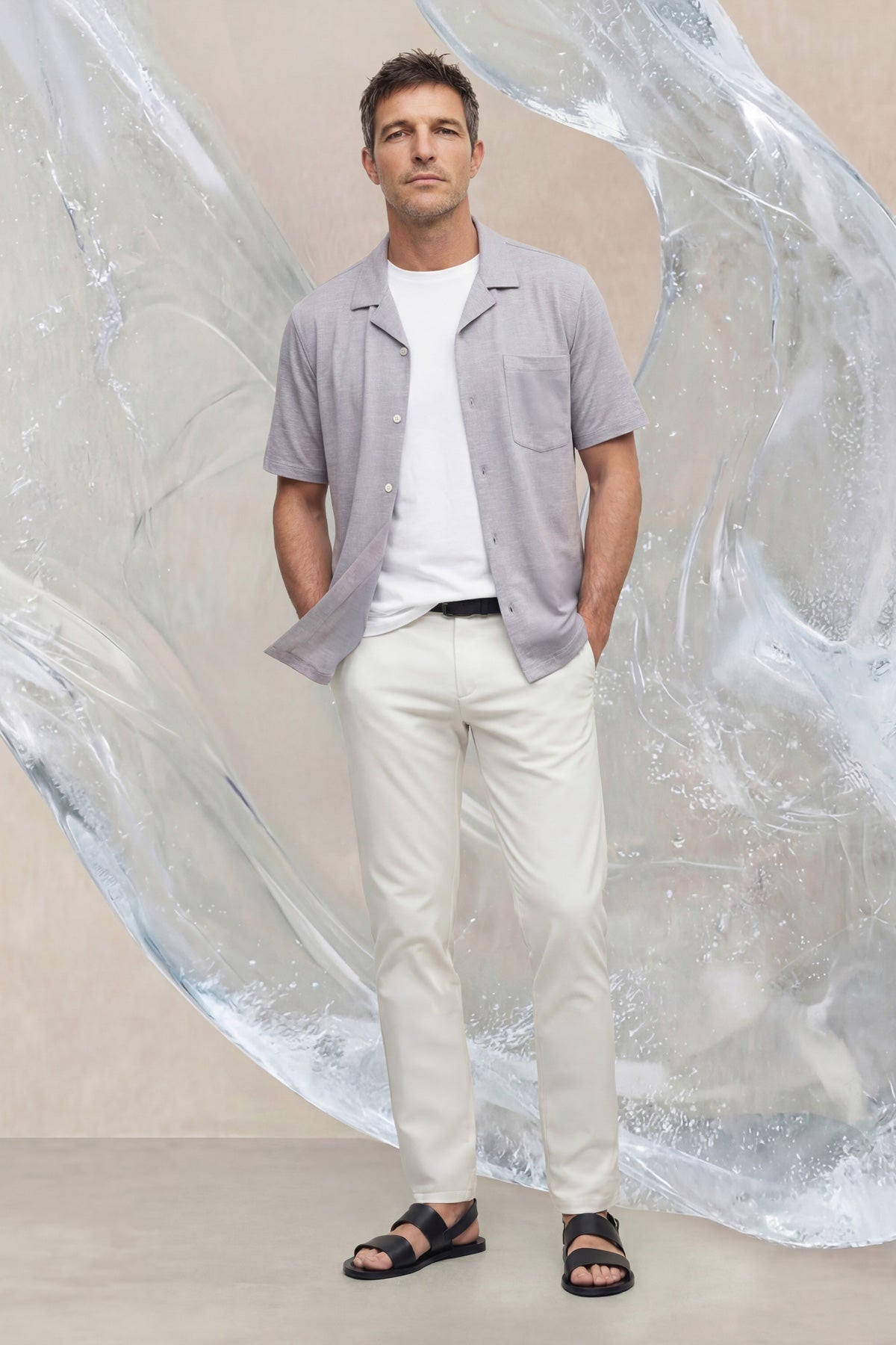 Camisa casual manga corta hombre bowling gris melange Ice
