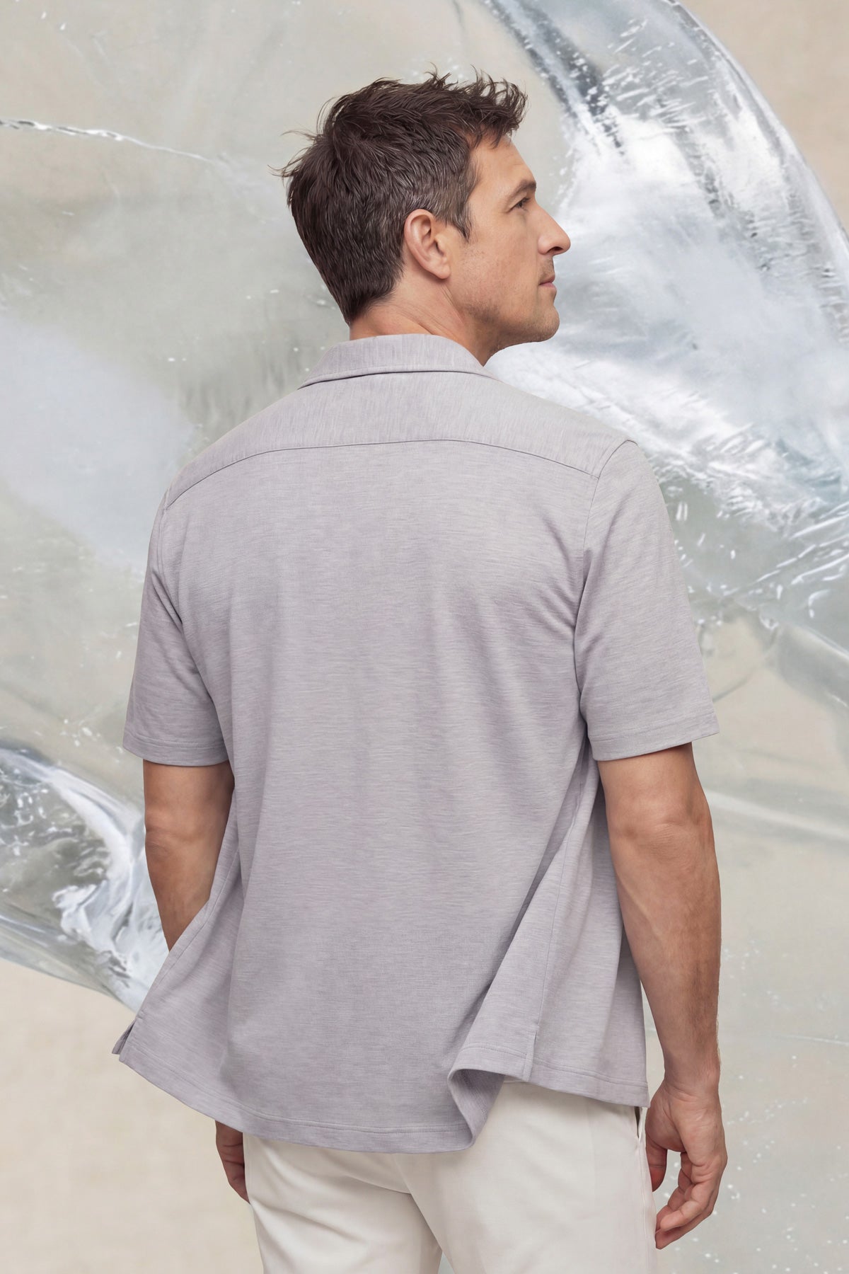 Camisa casual manga corta hombre bowling gris melange Ice