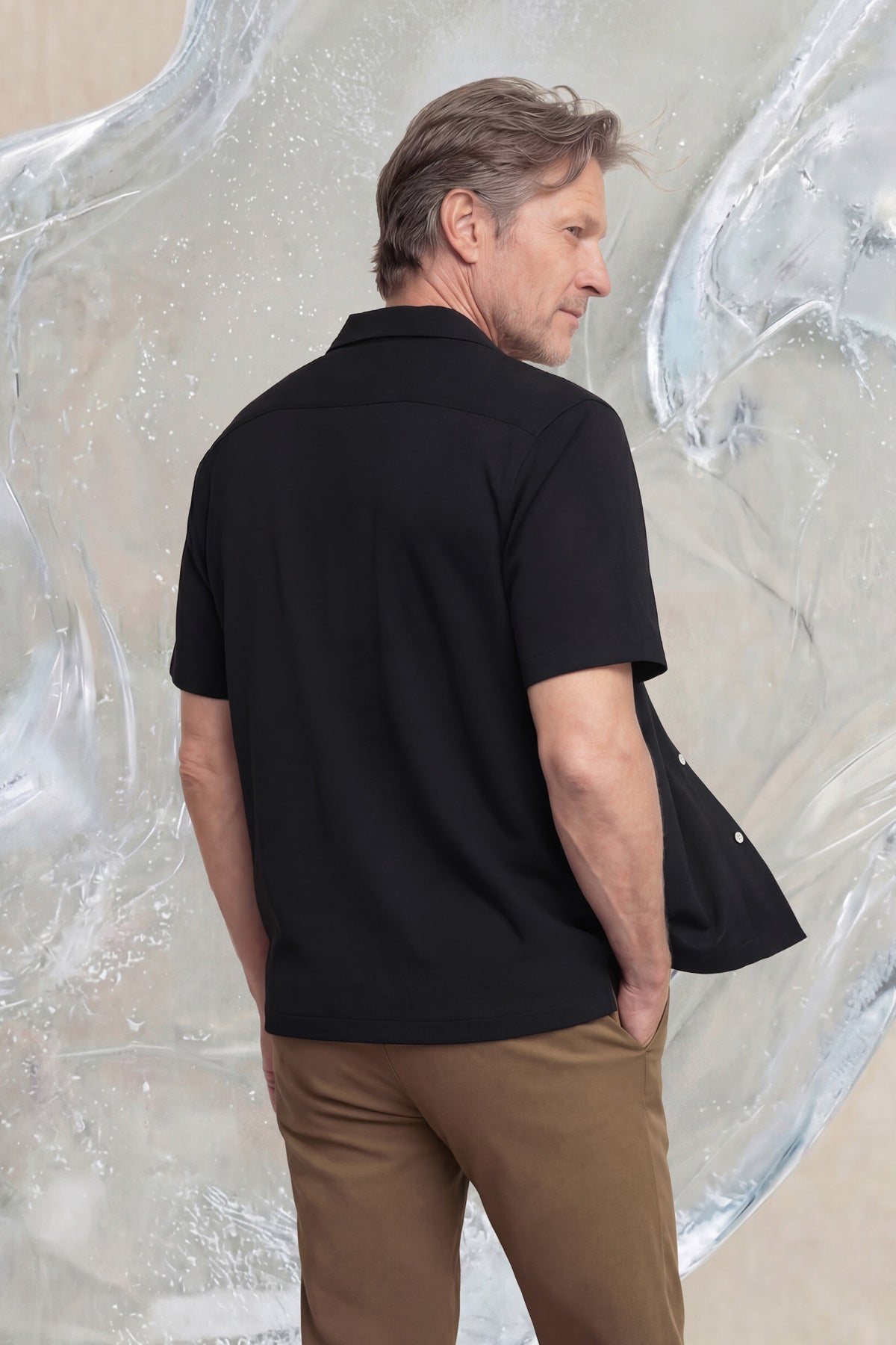 Camisa casual manga corta hombre bowling negra Ice