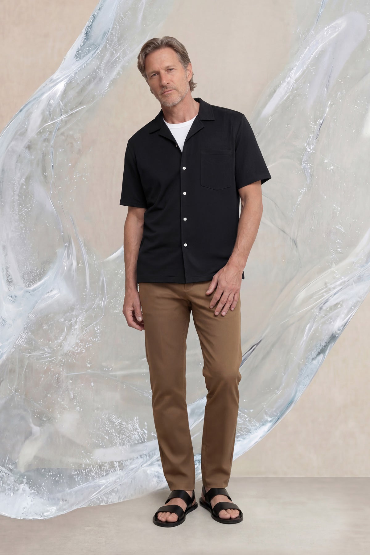 Camisa casual manga corta hombre bowling negra Ice