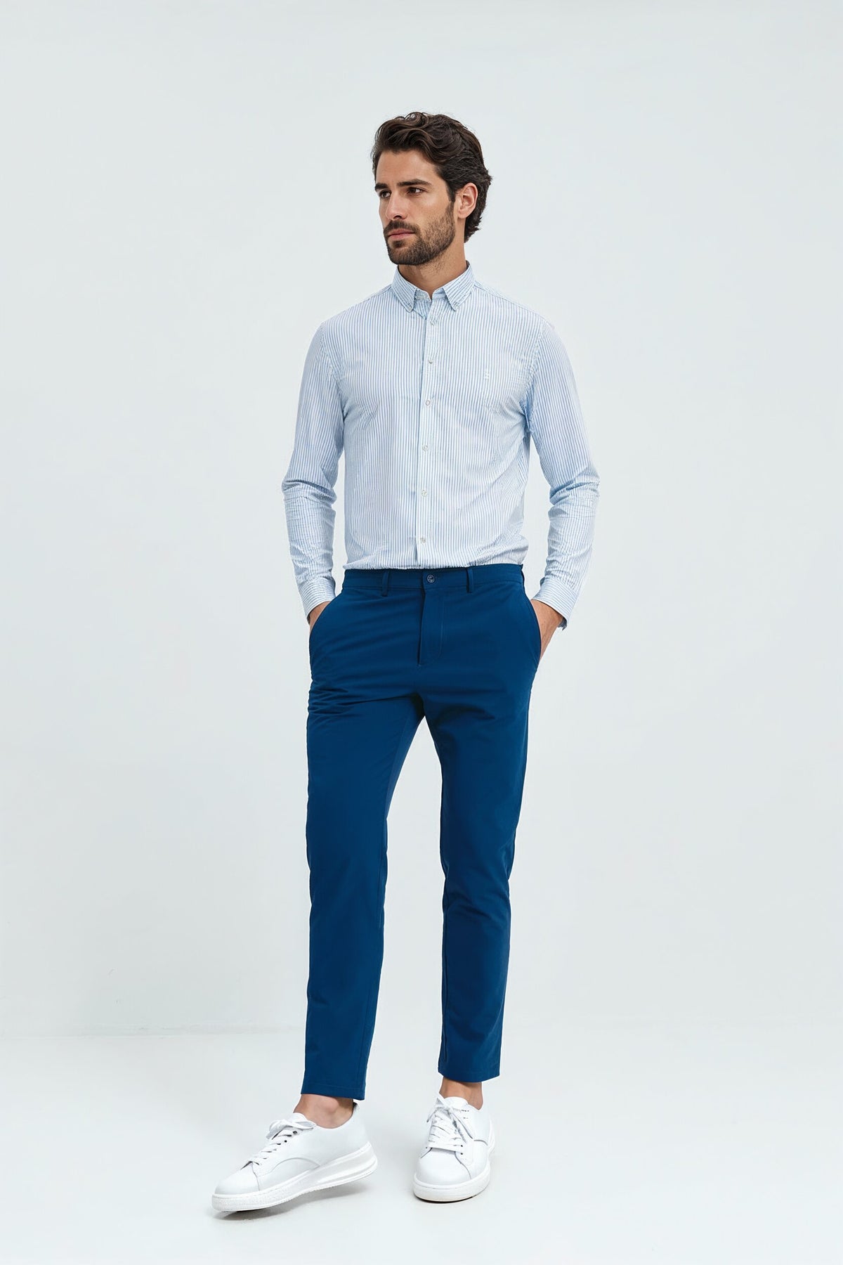 Camisa casual para homem com estampa listrada azul regular
