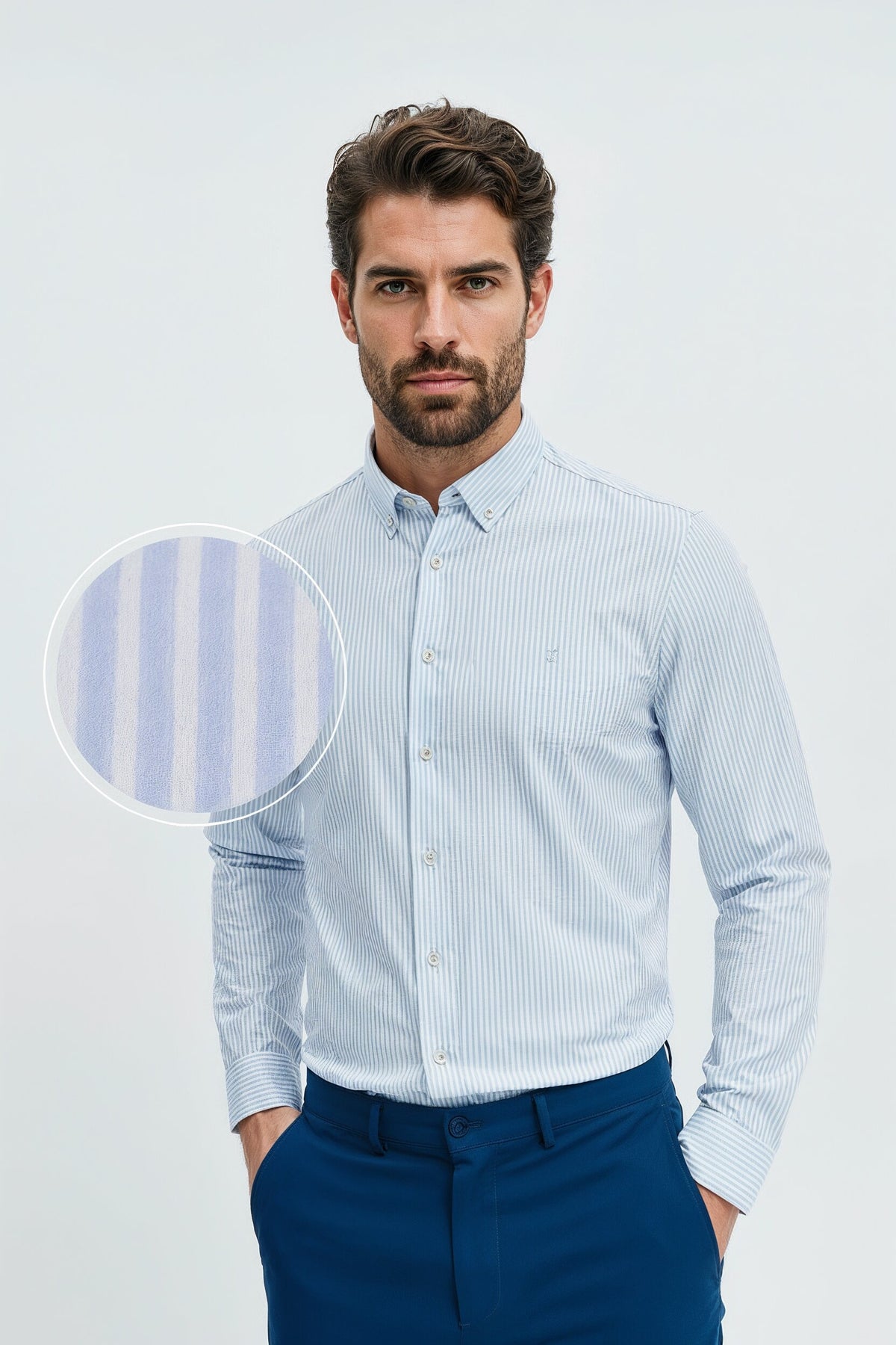 Camisa casual para homem com estampa listrada azul regular