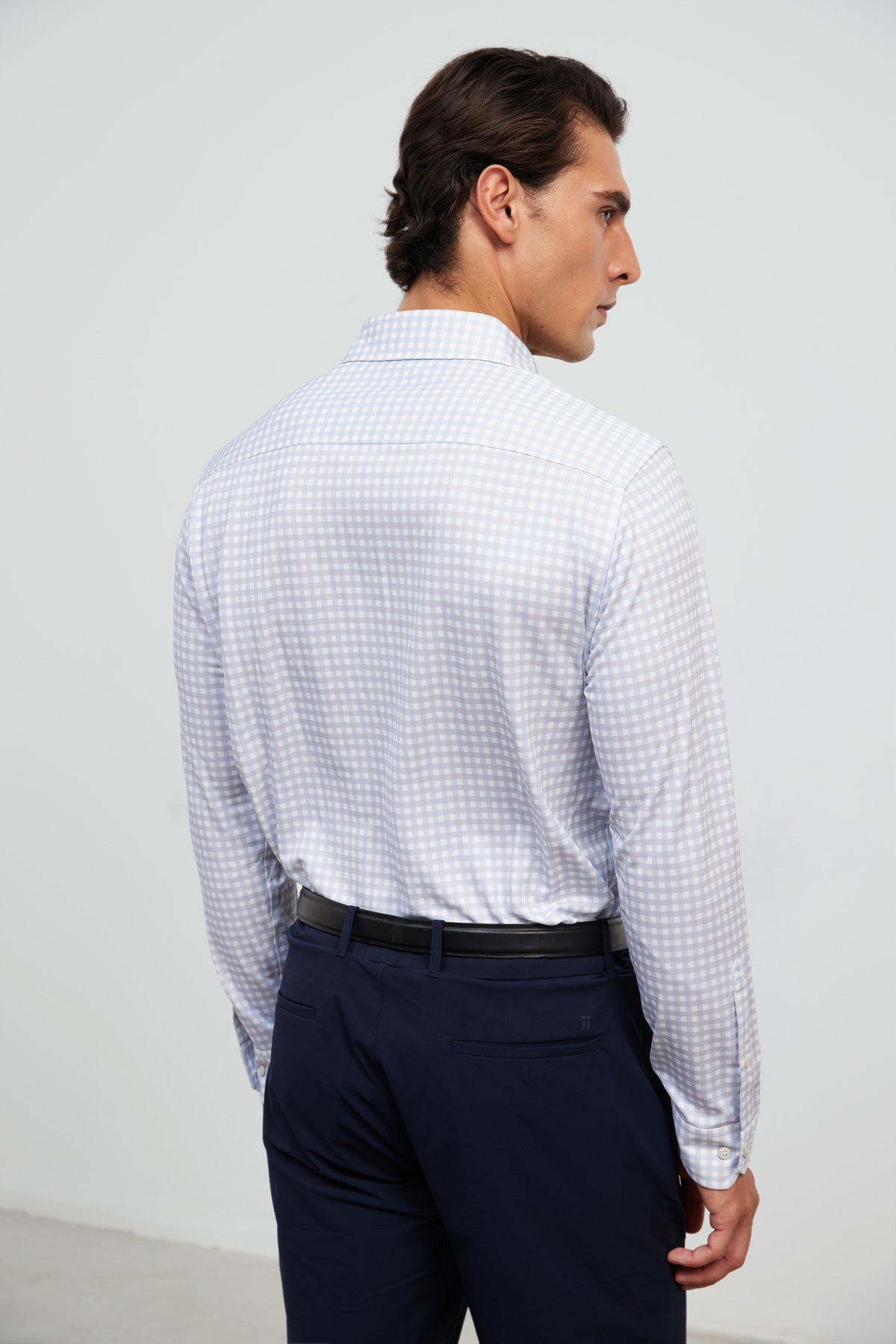 Camisa de vestir cuello cutaway hombre estampado cuadro celeste regular