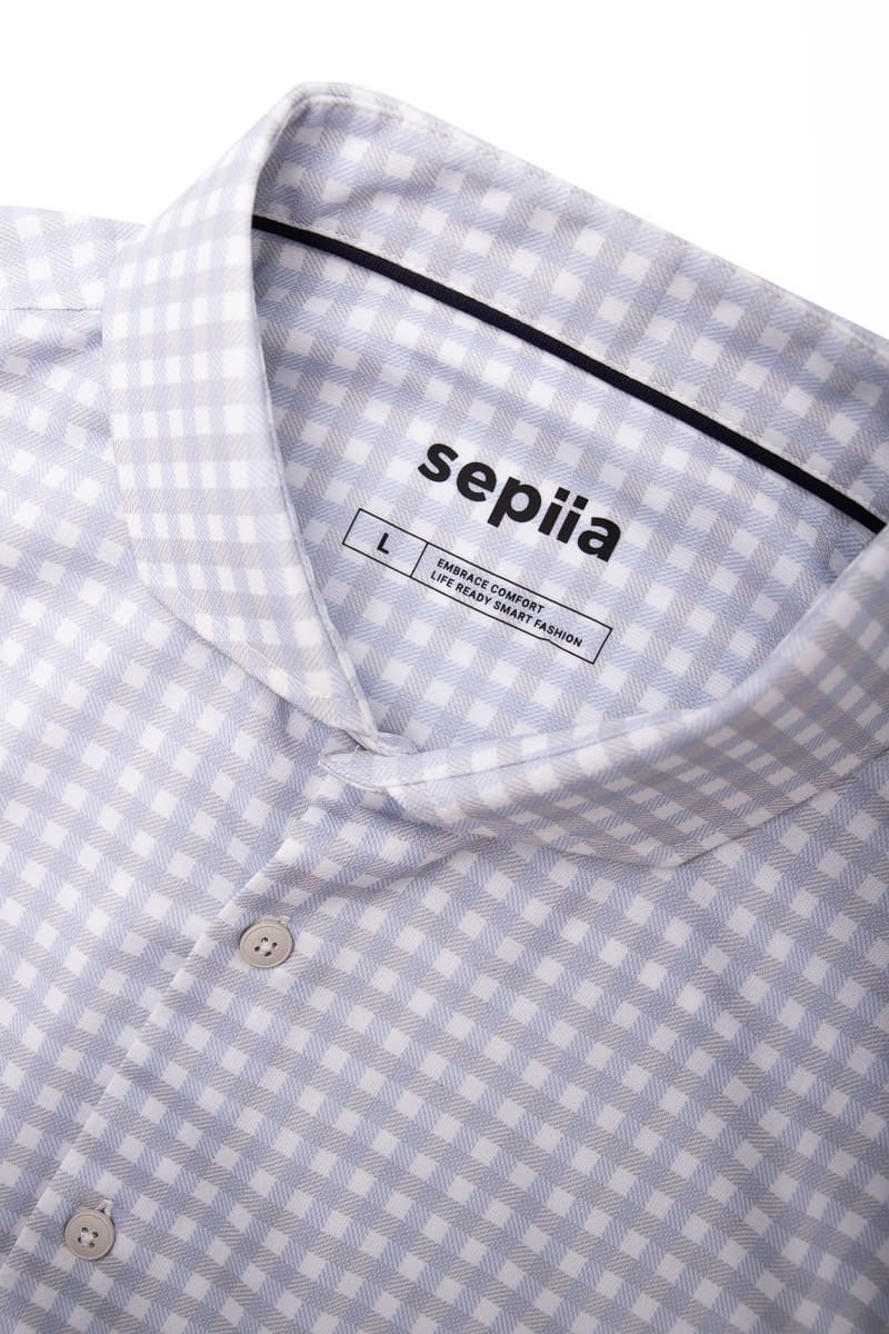 Camisa de vestir cuello cutaway hombre estampado cuadro celeste regular