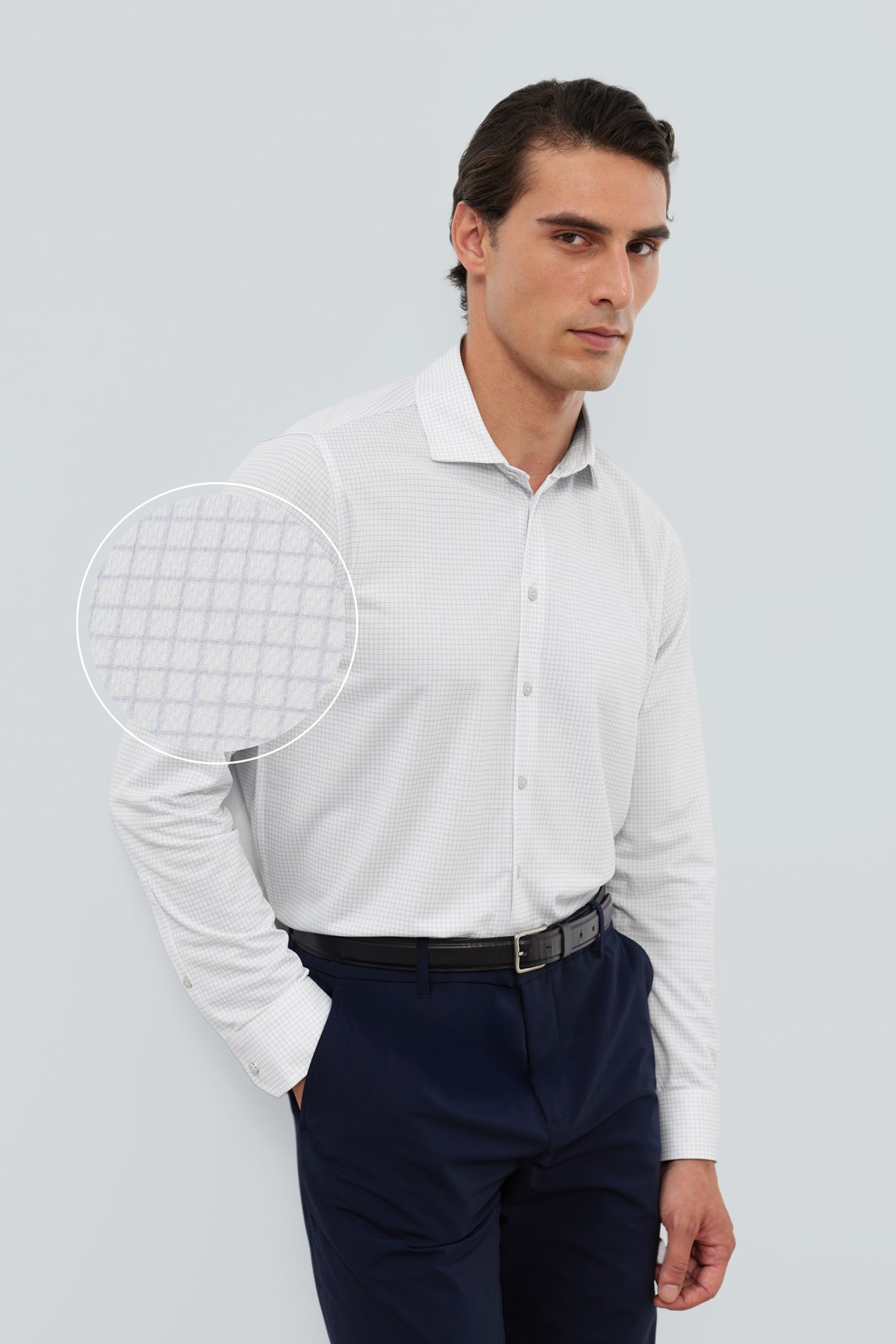Camisa de vestir cuello cutaway hombre estampado cuadro gris regular