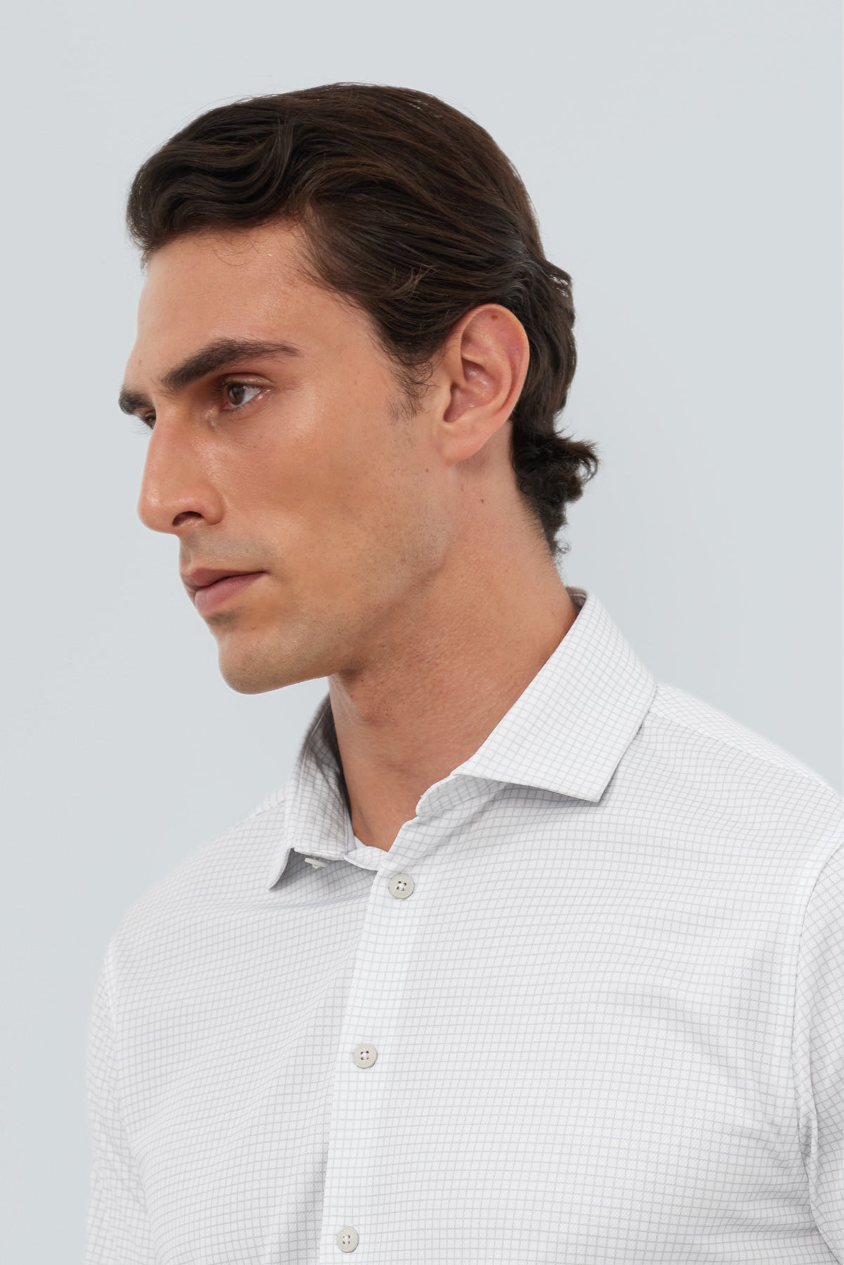 Camisa de vestir cuello cutaway hombre estampado cuadro gris regular