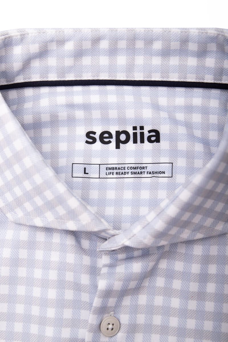 Camisa de vestir cuello cutaway hombre estampado cuadro celeste regular