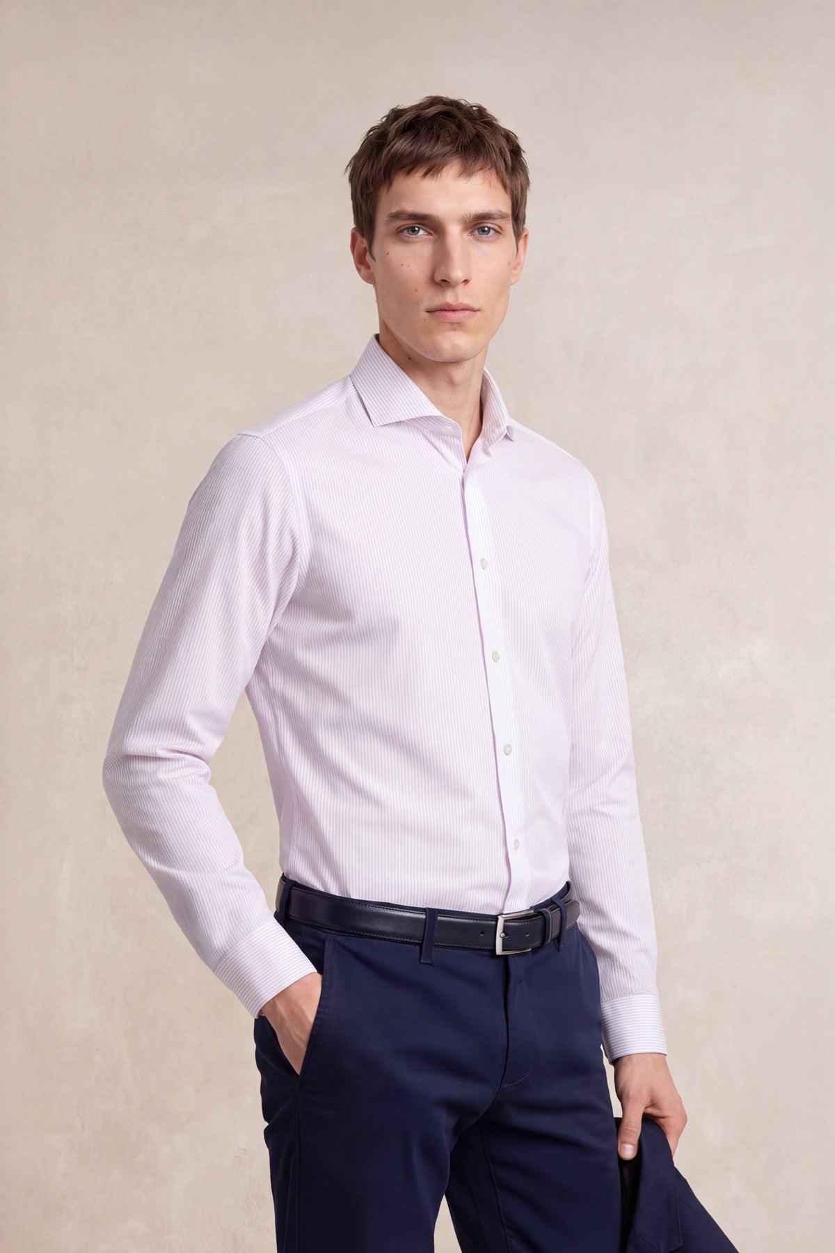 Camisa de vestir cuello cutaway hombre estampado raya rosa regular