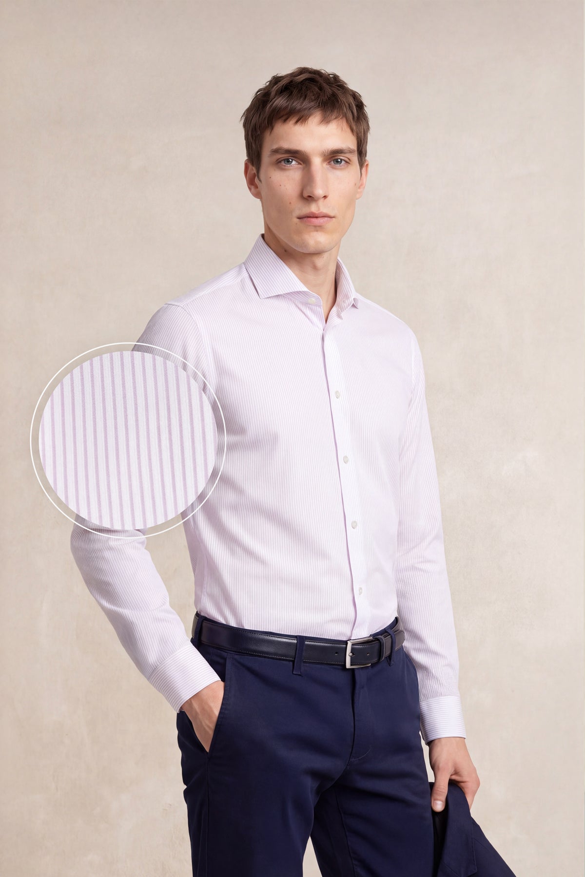 Camisa de vestir cuello cutaway hombre estampado raya rosa regular