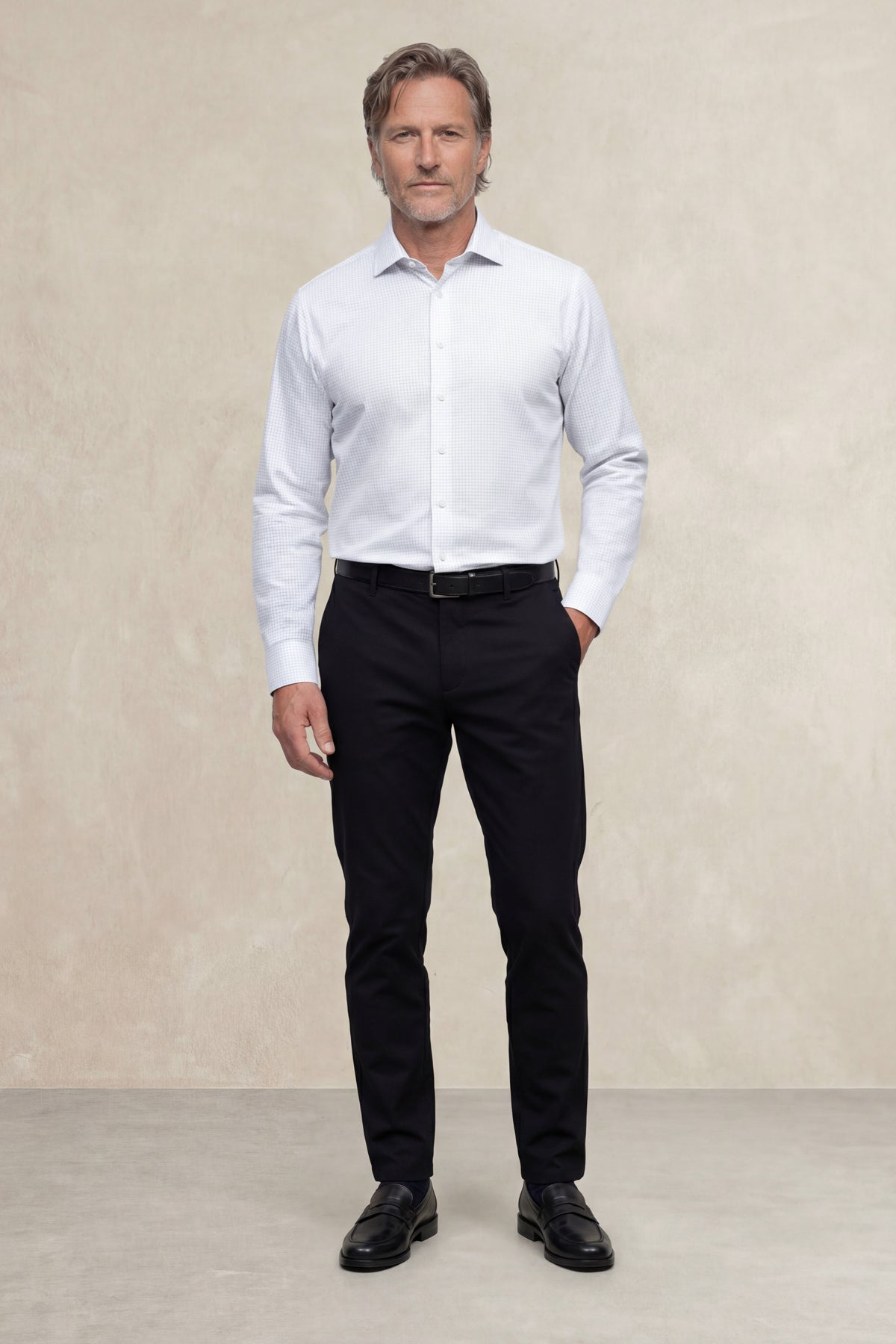 Camisa de vestir hombre estampado cuadro fino celeste regular - Sepiia, vista plana