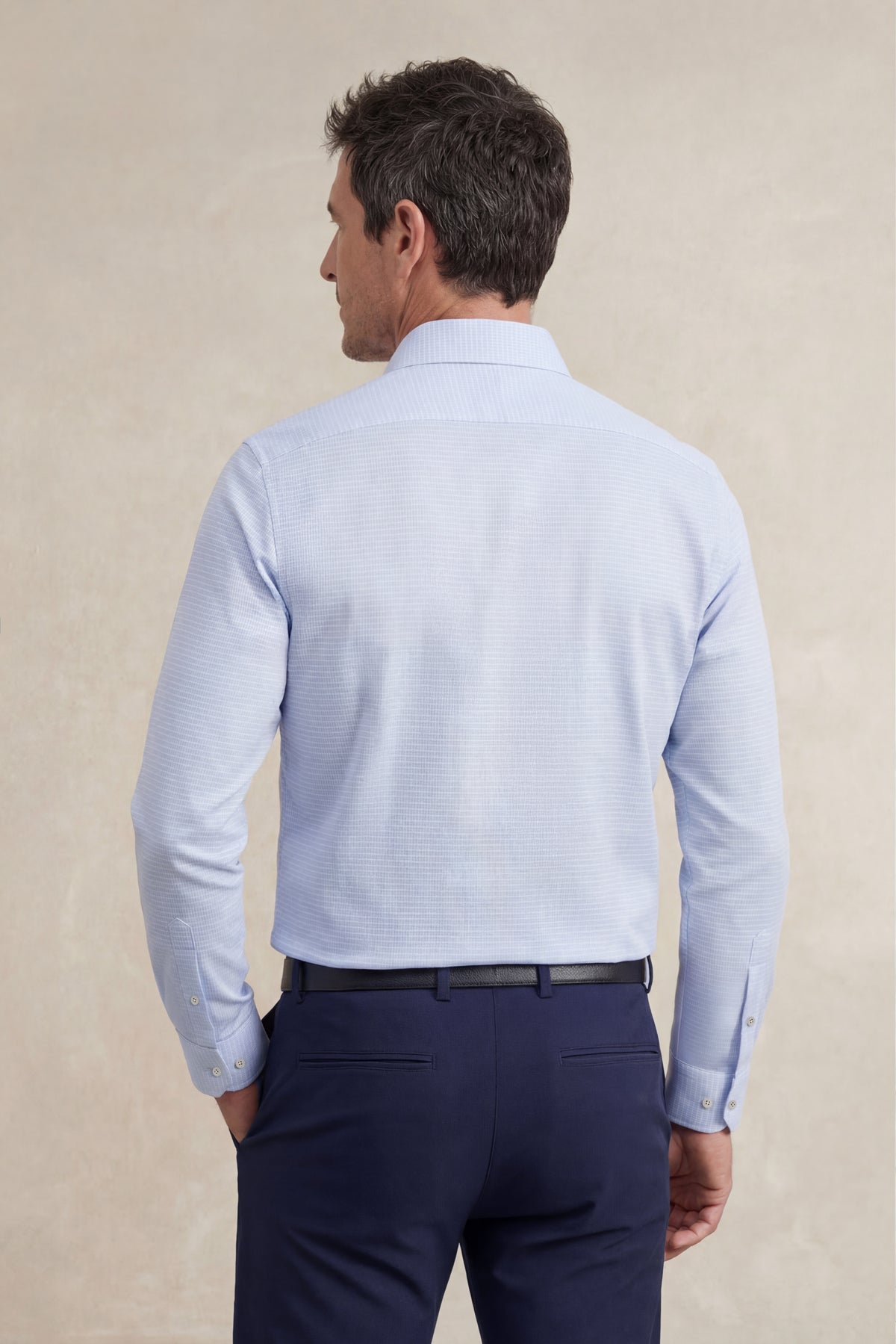 Camisa social para homem com estampado regular de mosaico azul claro