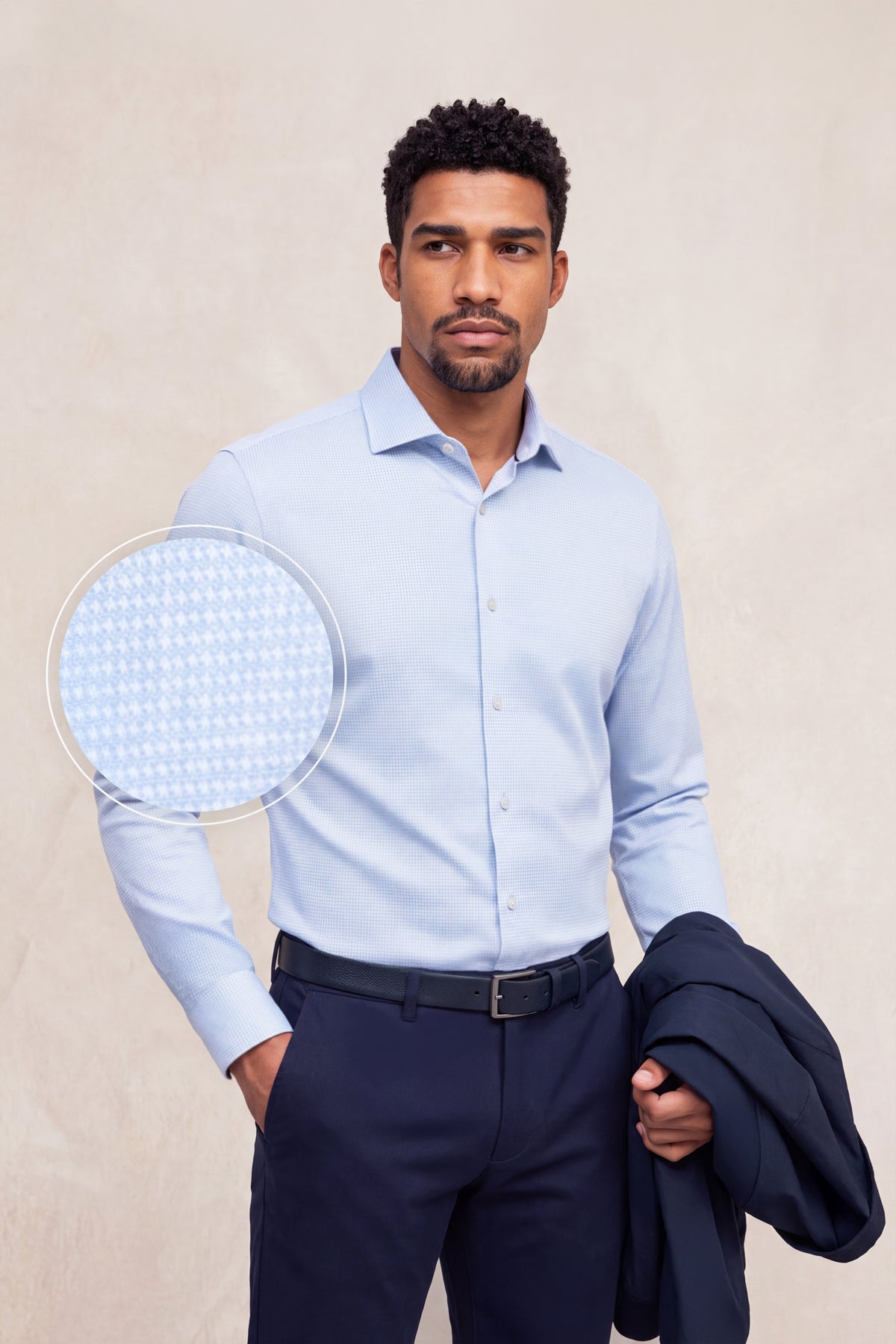 Camisa formal hombre estampado mosaico azul celeste slim