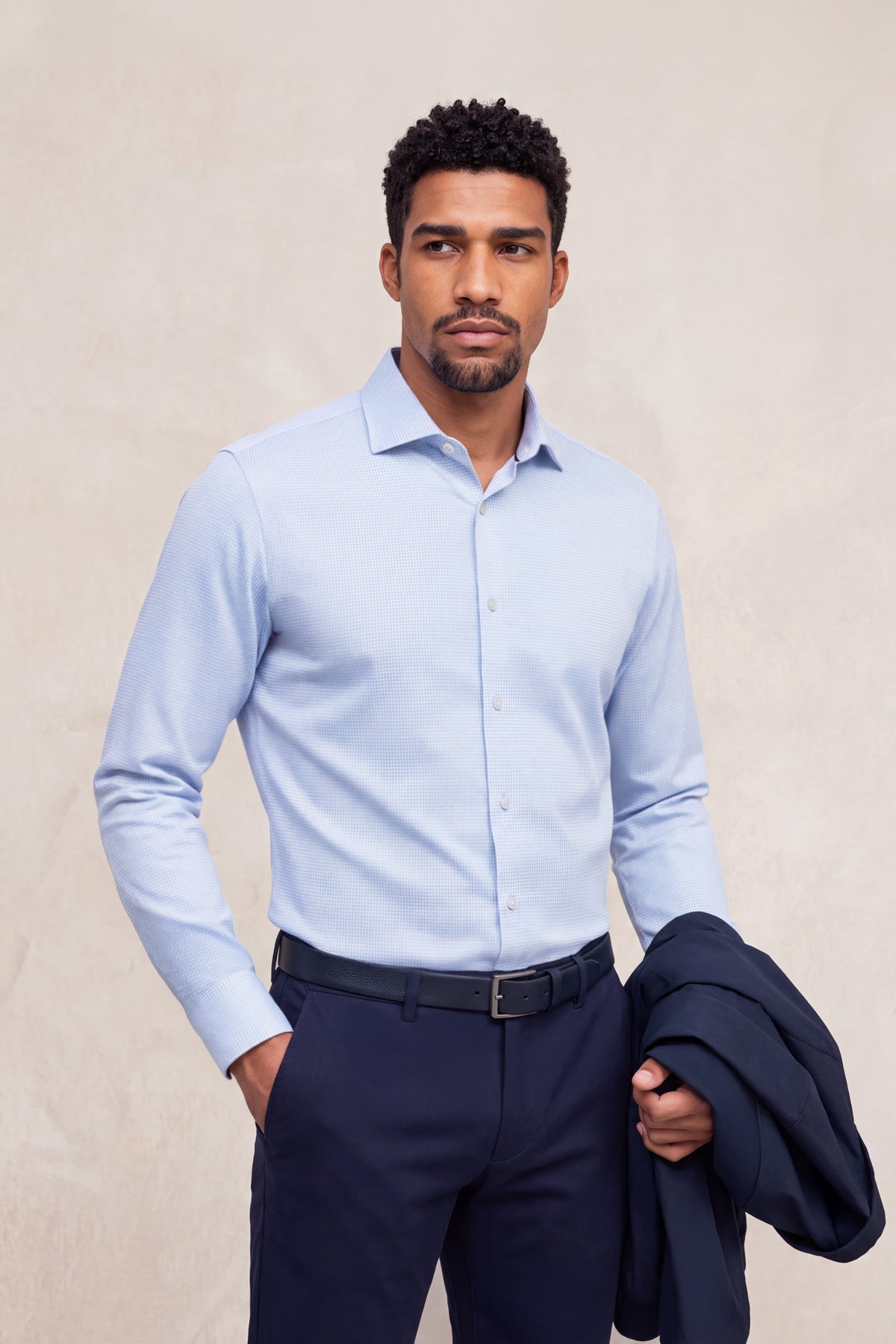 Camisa formal hombre estampado mosaico azul celeste slim