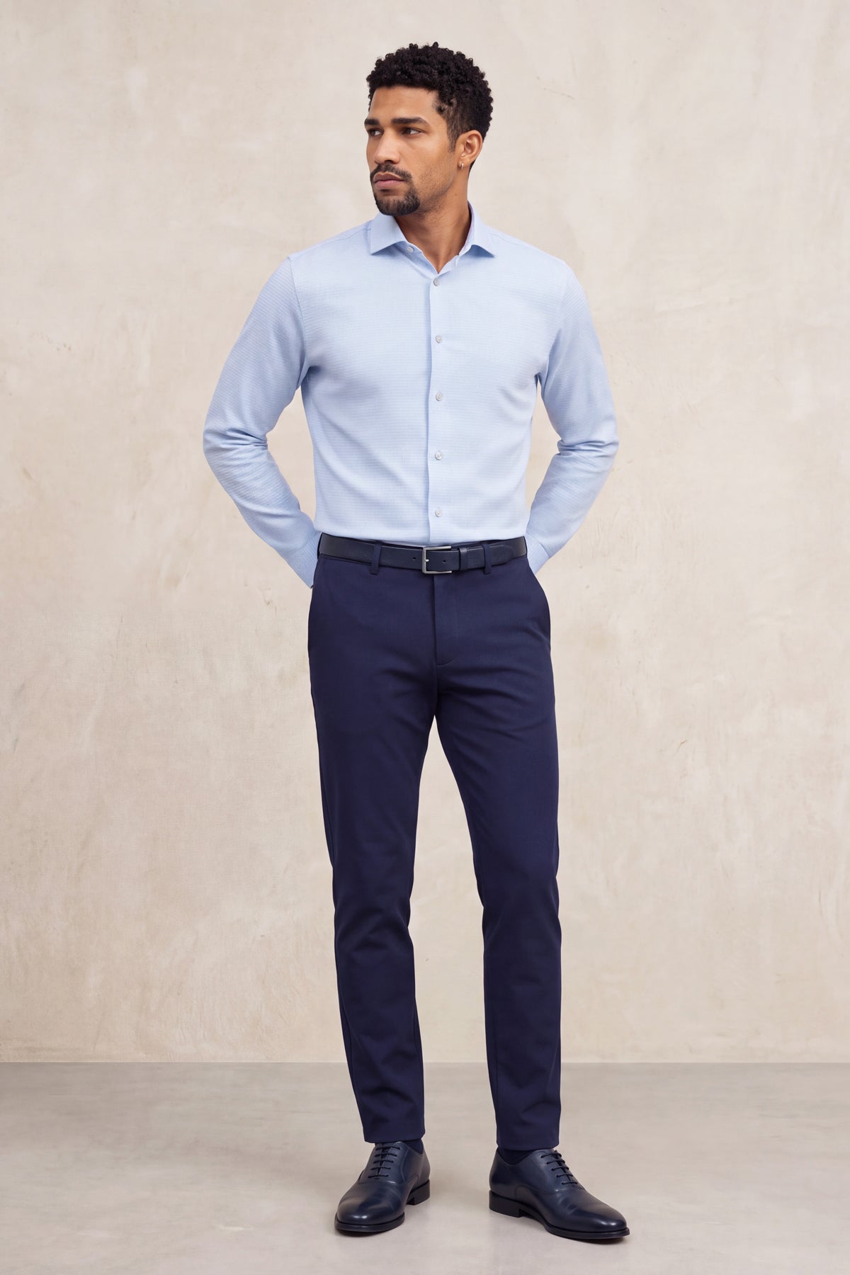 Camisa formal hombre estampado mosaico azul celeste slim