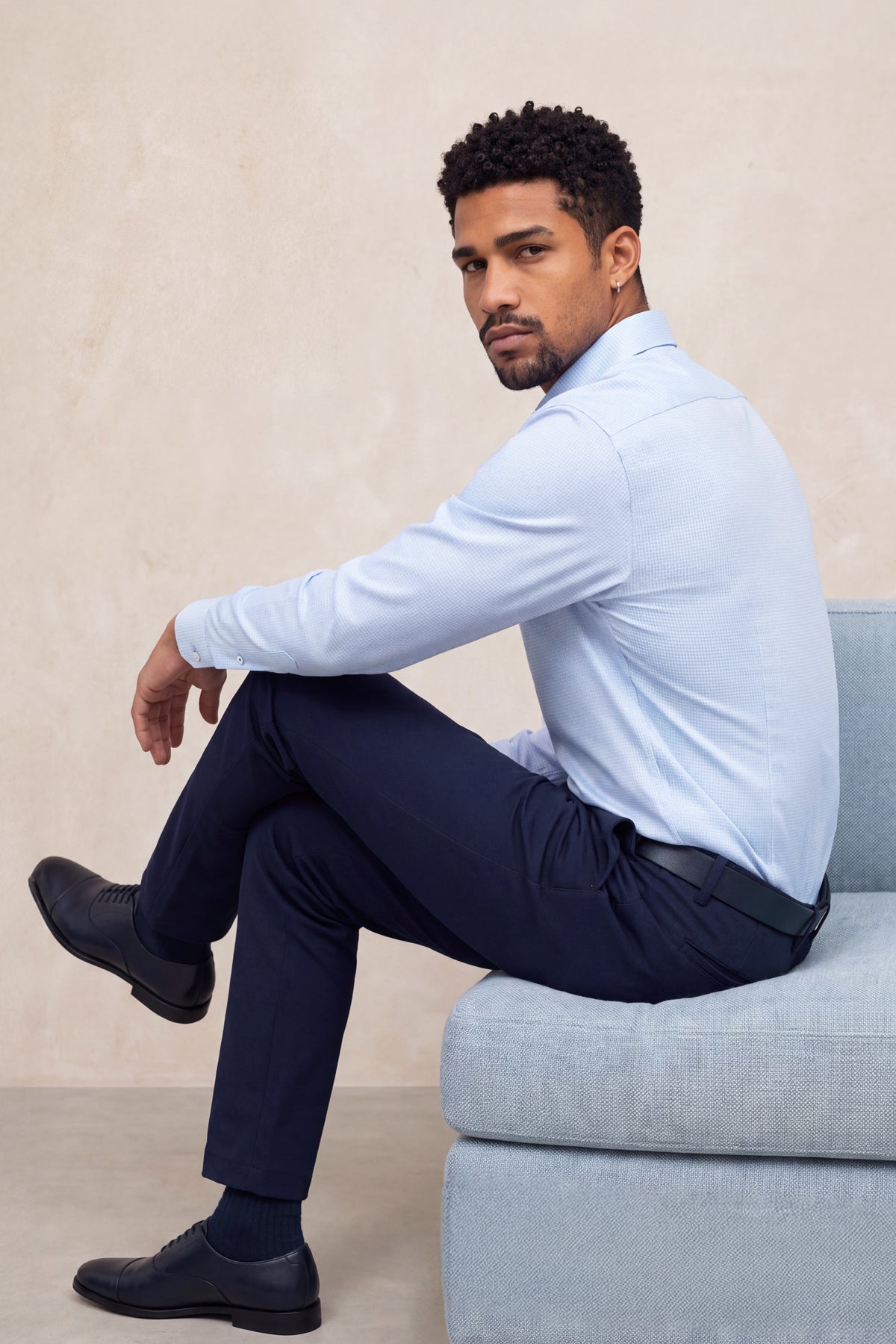 Camisa formal hombre estampado mosaico azul celeste slim