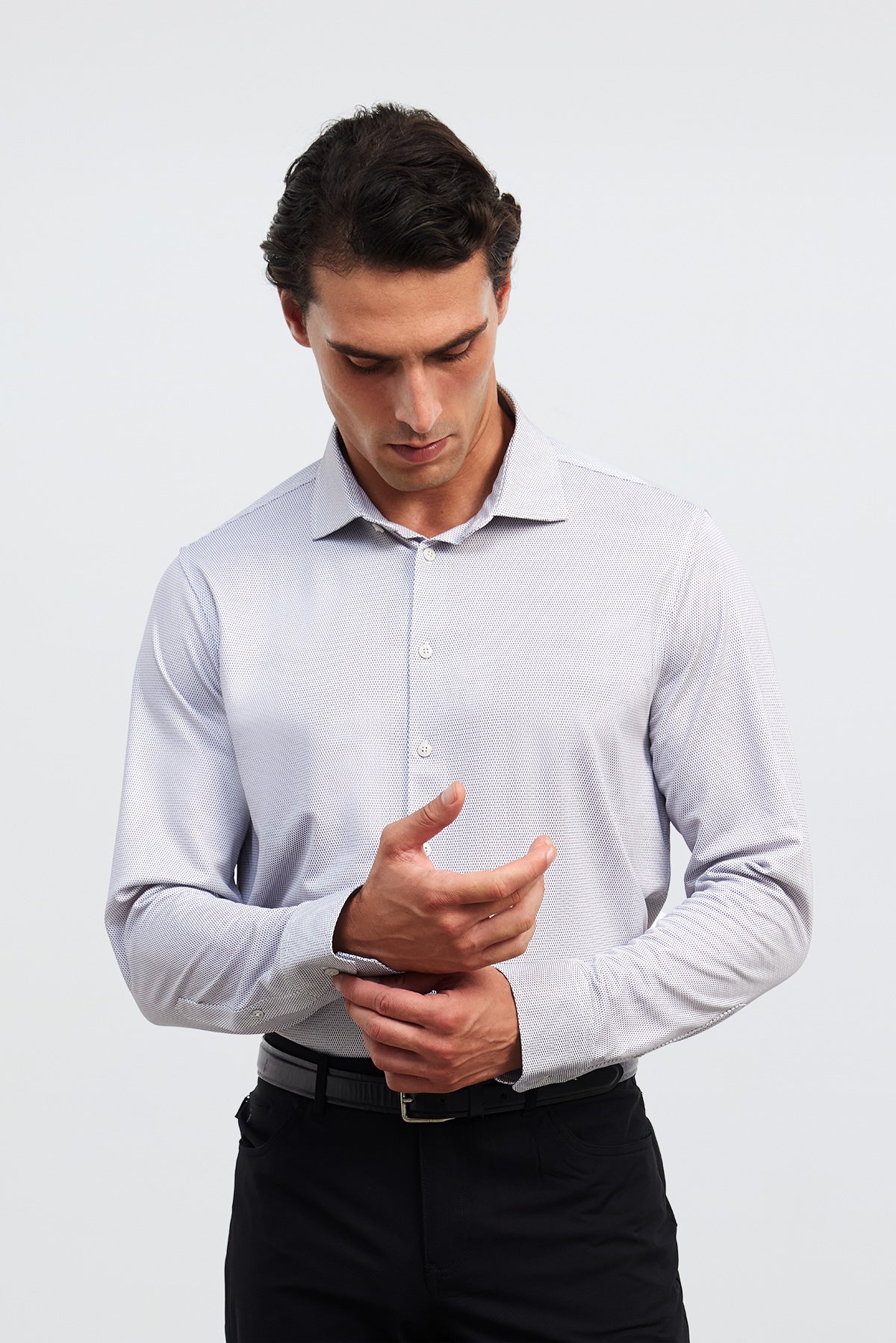 camisa de vestir estampado gris regular detalle 