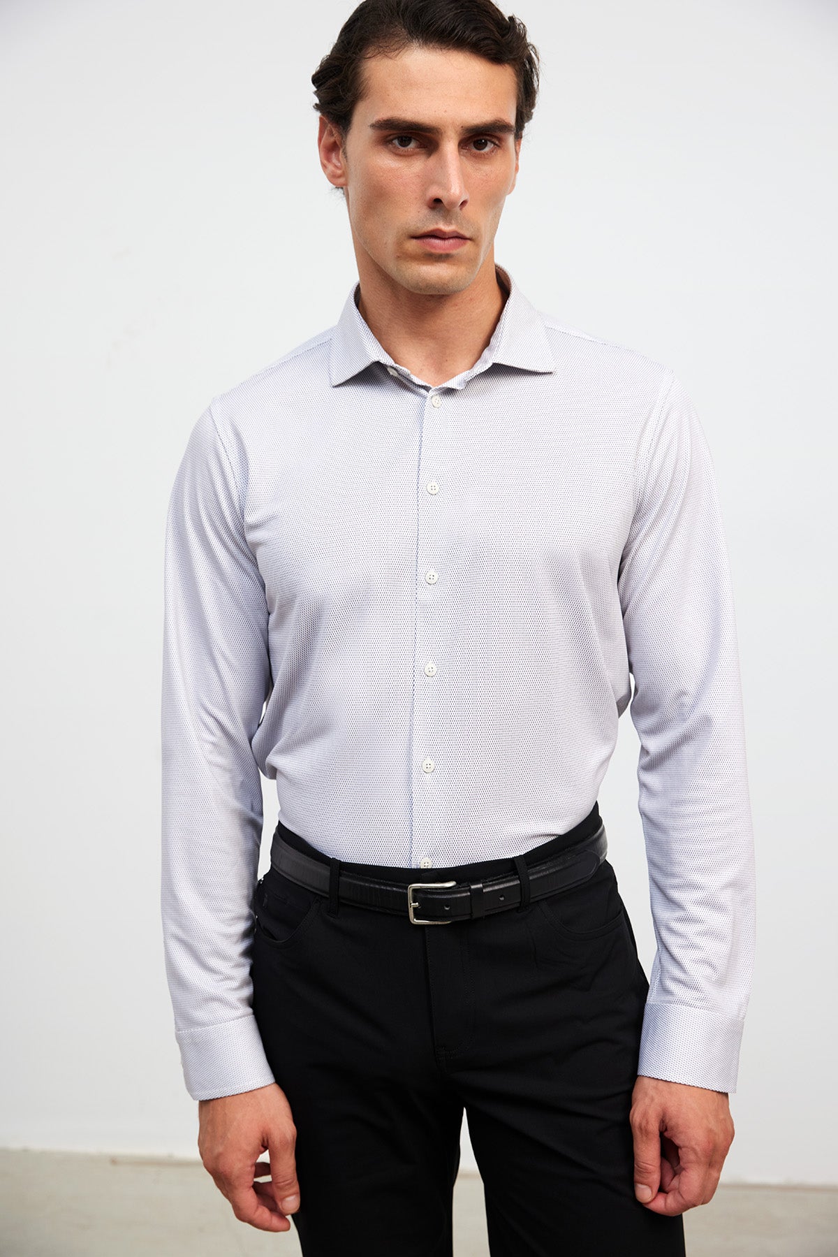 camisa de vestir estampado gris regular plano medio 