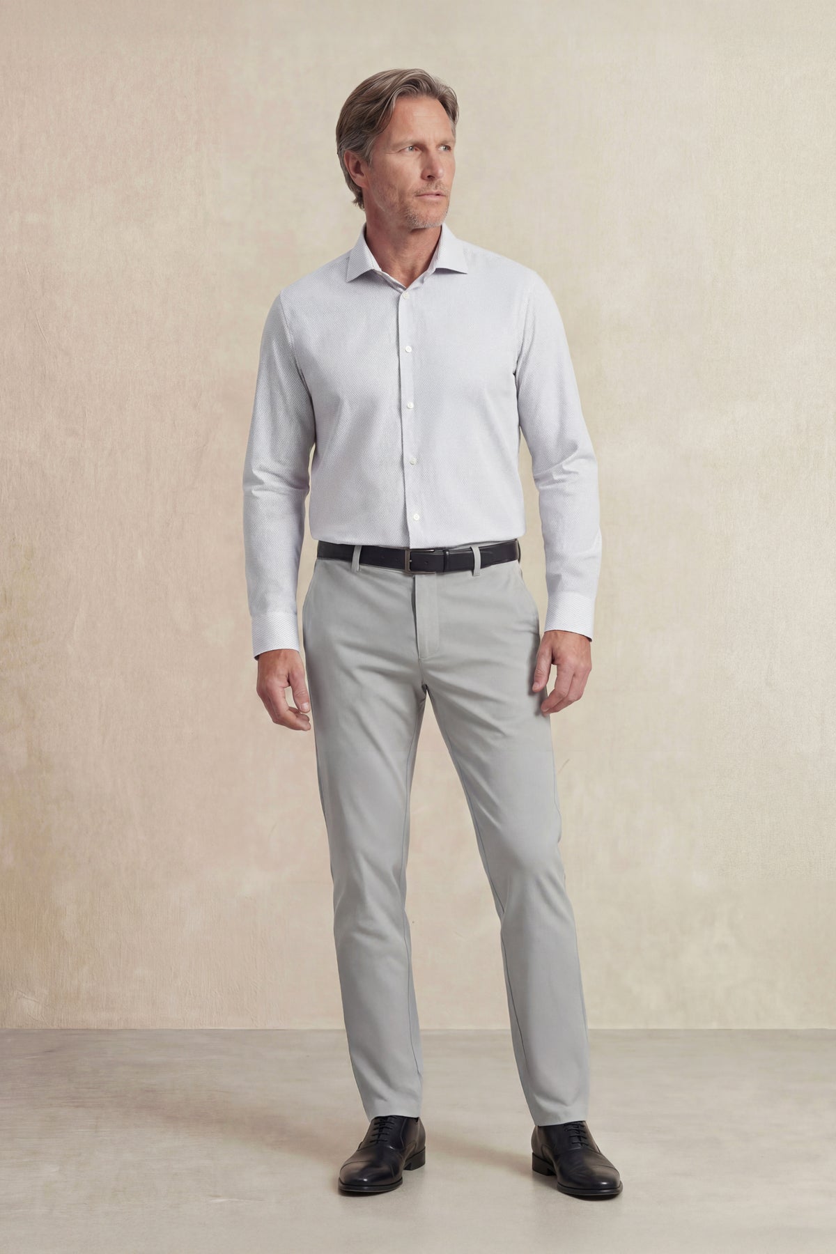 Camisa de vestir hombre estampado motivo gris regular primer plano