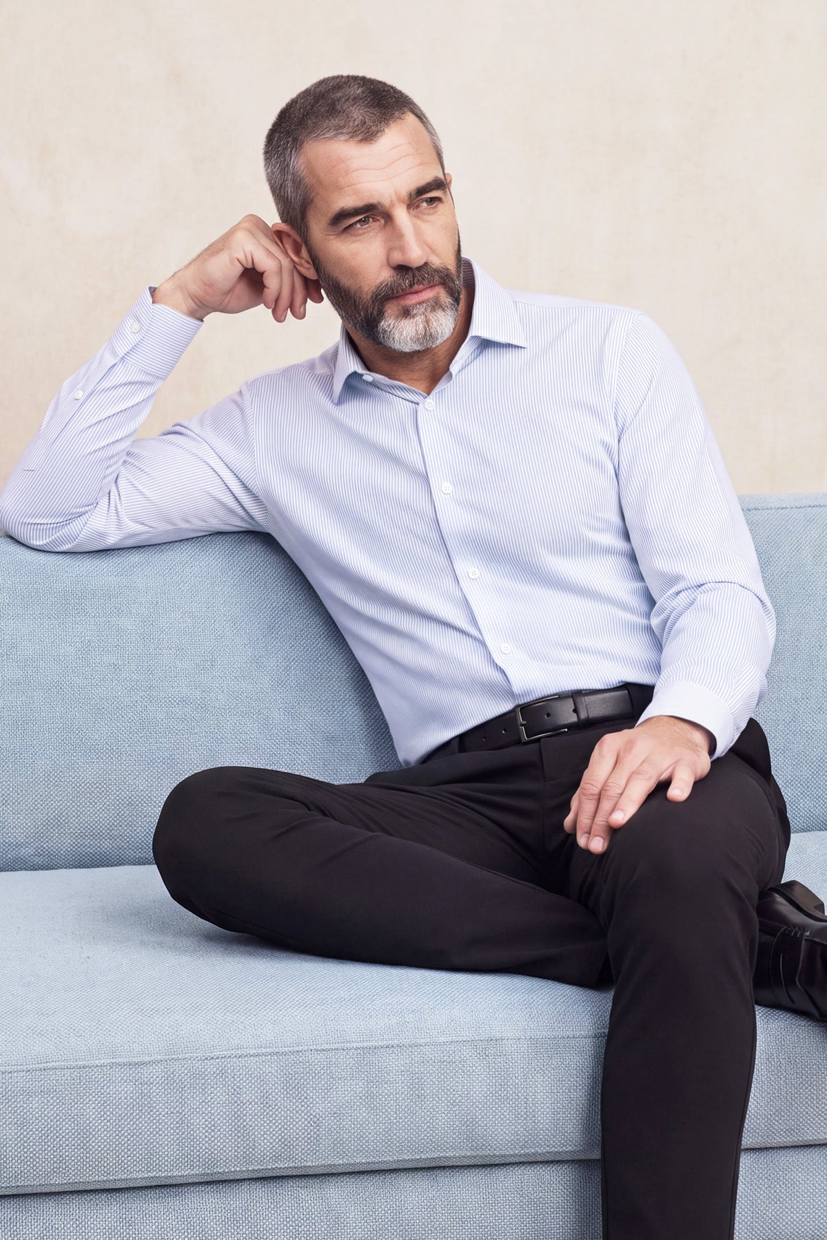 Camisa formal hombre estampado rayas azules slim