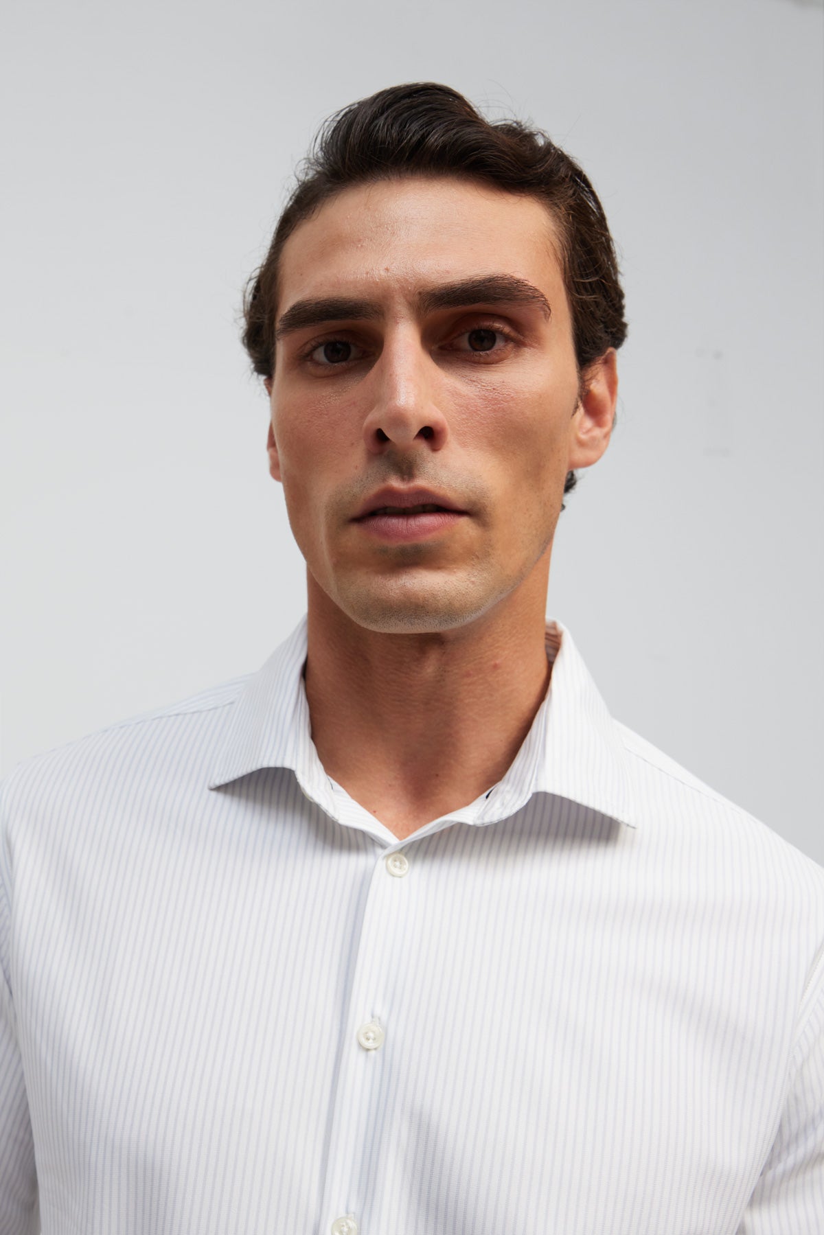 Camisa de vestir hombre estampado rayas celeste regular Luxe